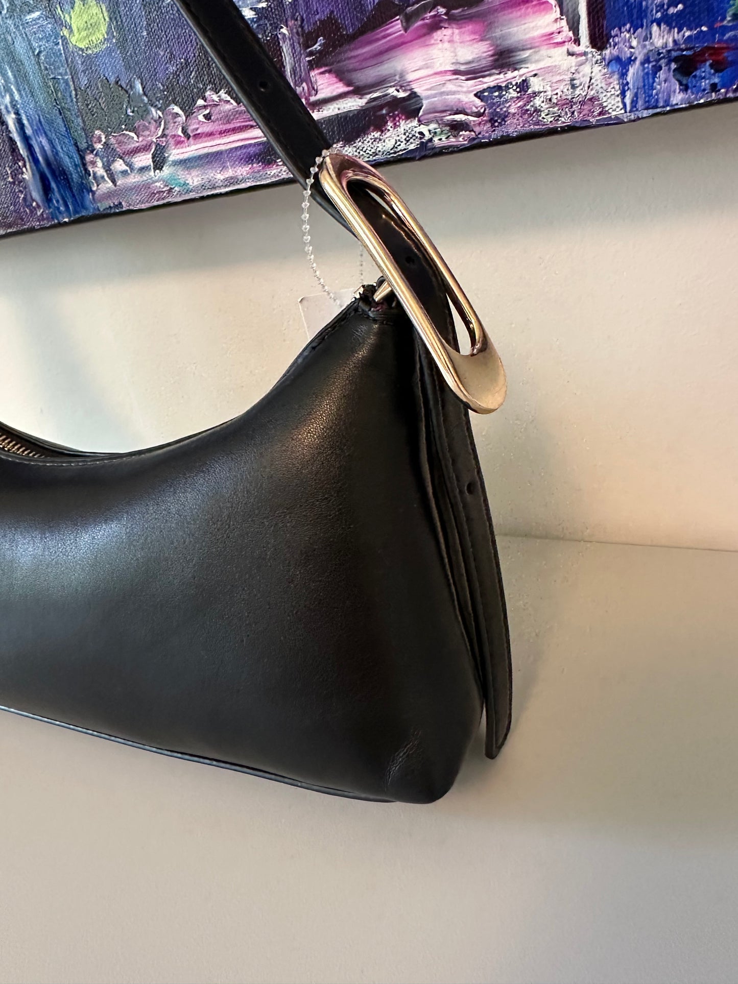 NWT Aldo Timberly Black Leather Asymmetrical Shoulder Bag with Gold Hardware