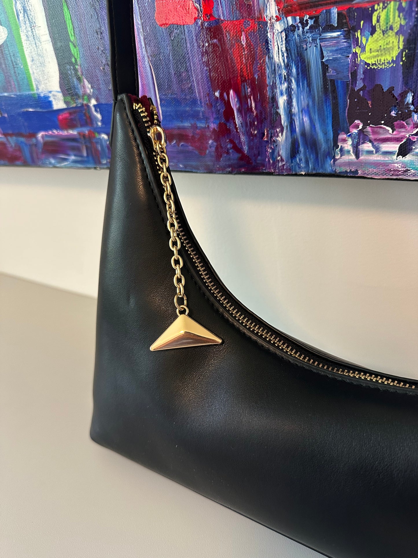 NWT Aldo Timberly Black Leather Asymmetrical Shoulder Bag with Gold Hardware