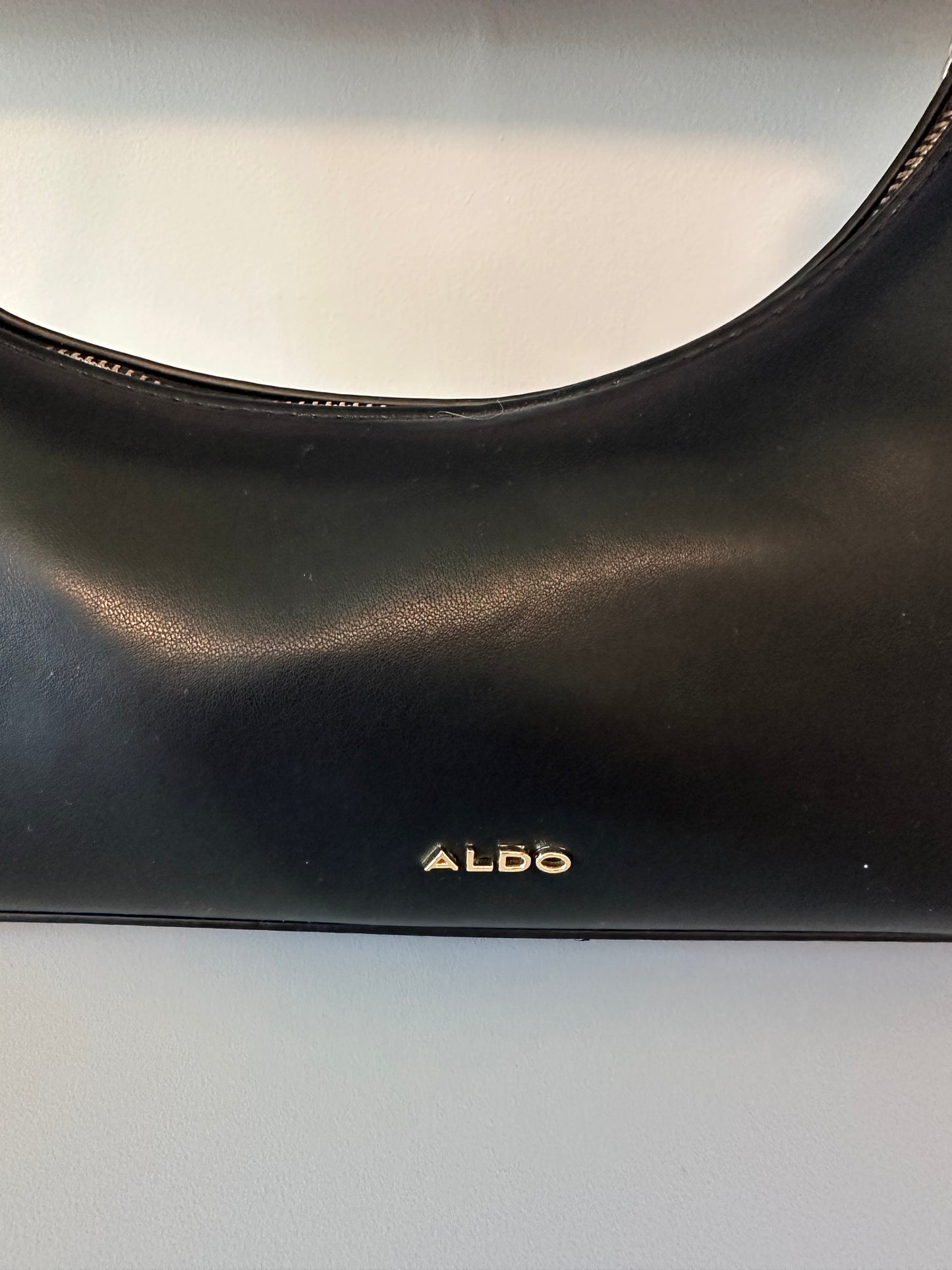 NWT Aldo Timberly Black Leather Asymmetrical Shoulder Bag with Gold Hardware