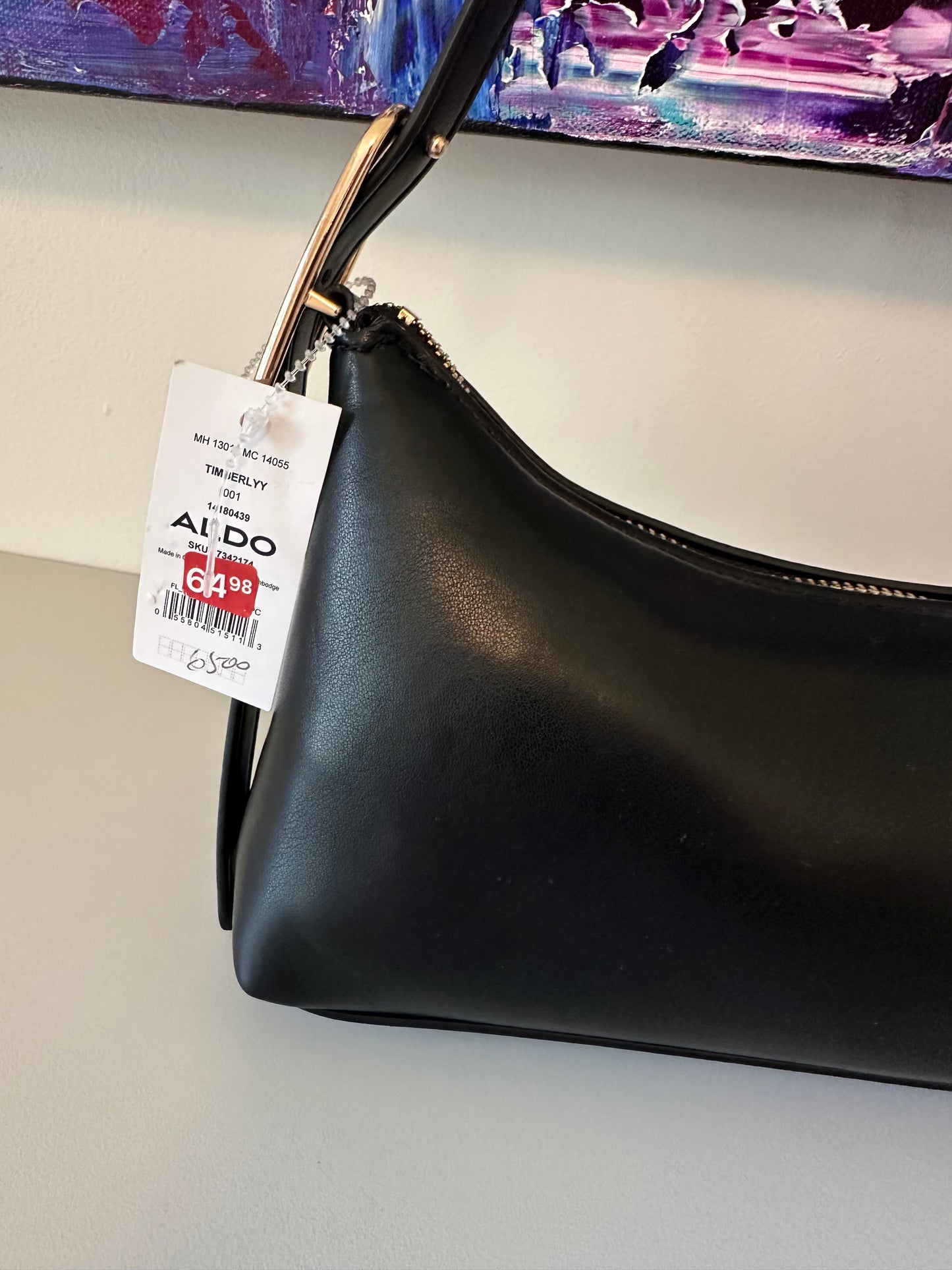 NWT Aldo Timberly Black Leather Asymmetrical Shoulder Bag with Gold Hardware
