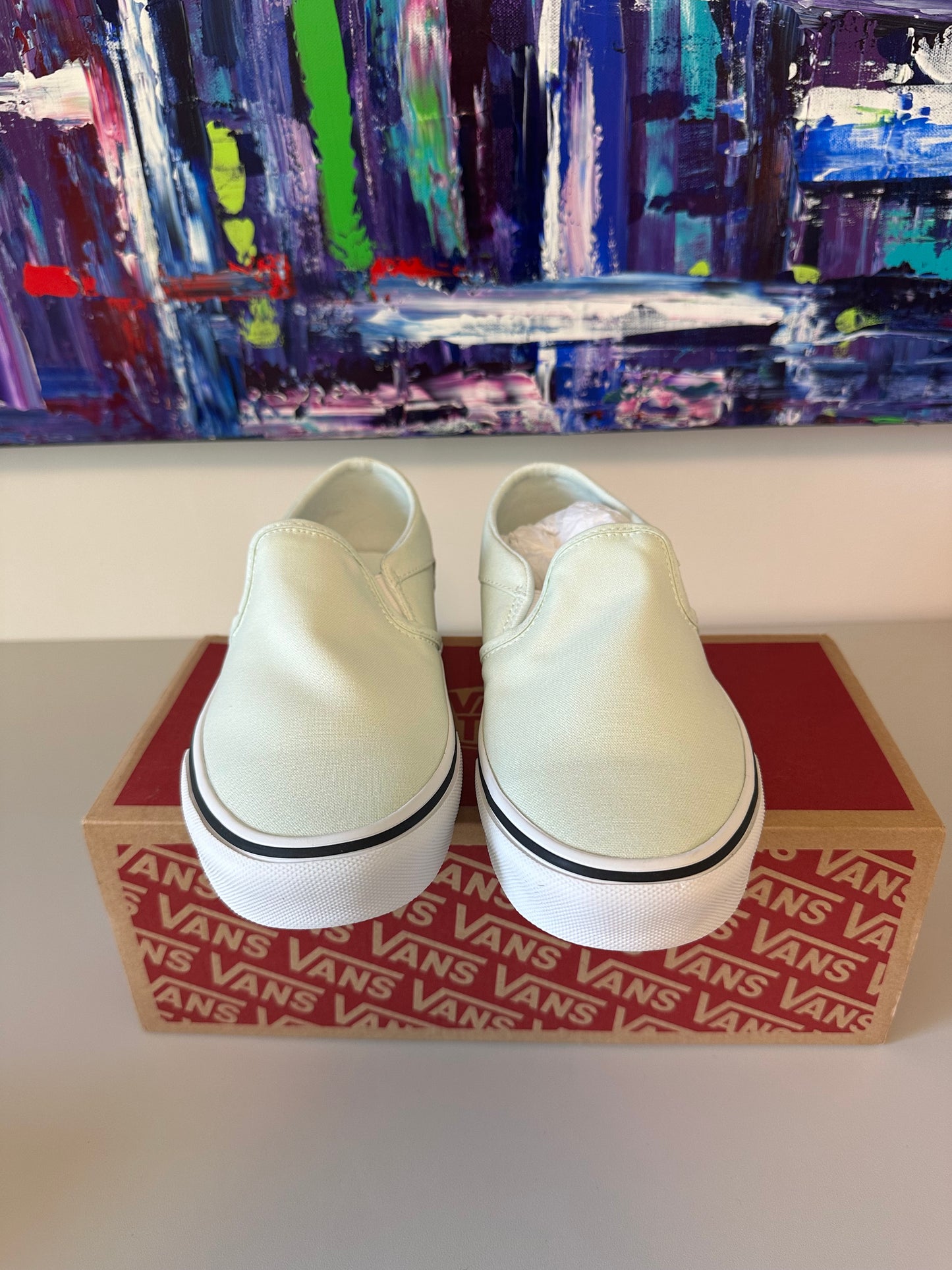 New in Box Vans Asher Hint Of Mint Canvas Slip On Sneakers | Size 8
