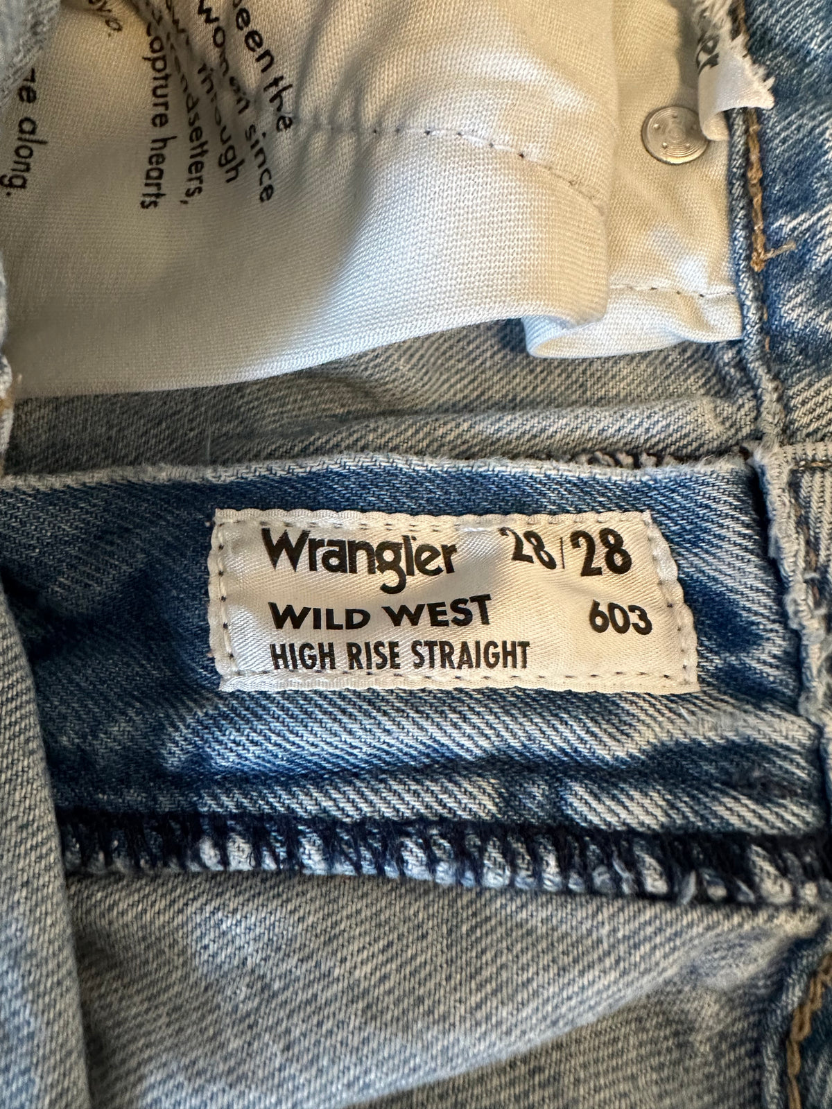 Wrangler Wild West High Rise Straight Leg Distressed Jeans | Size 28