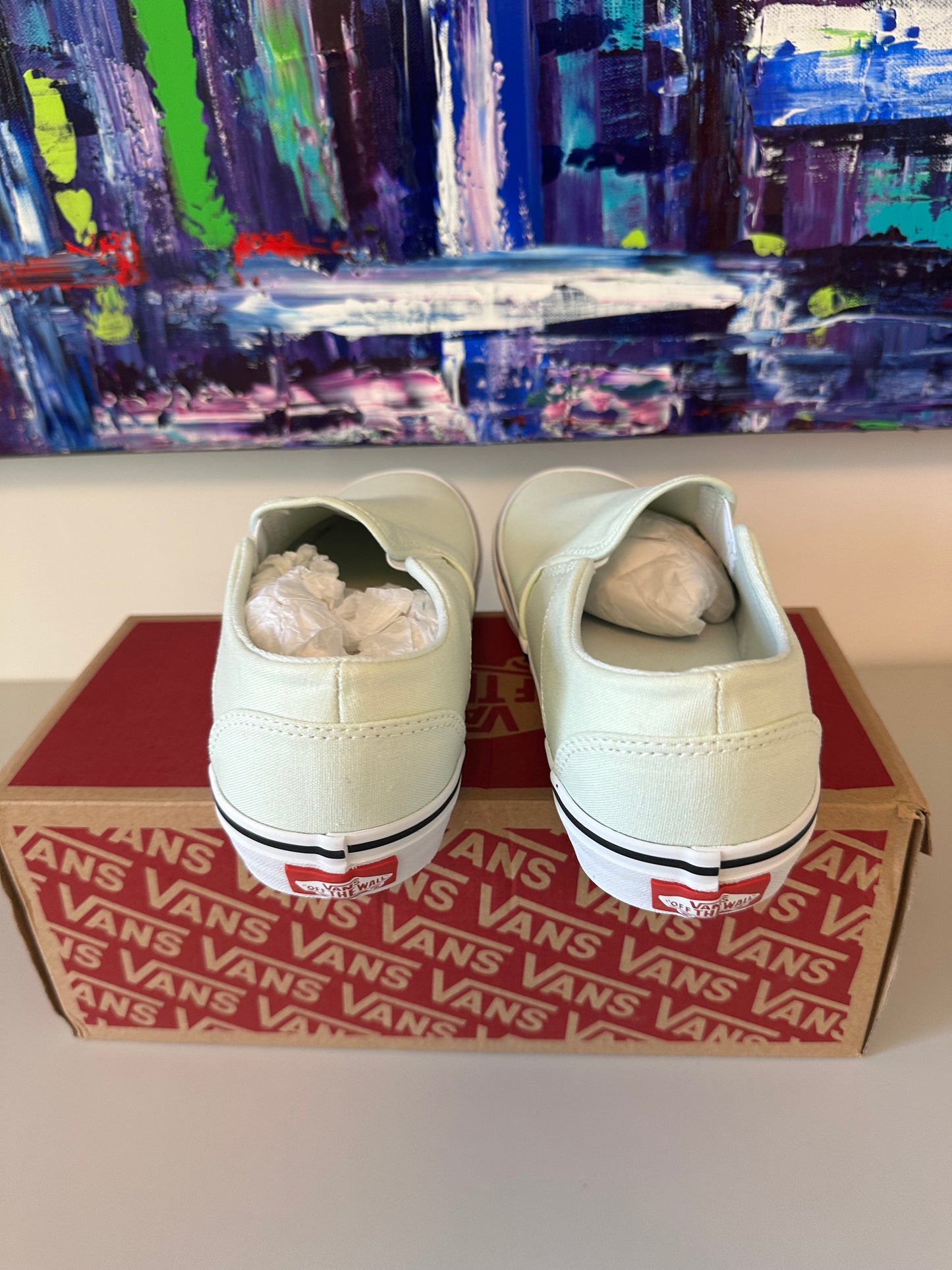 New in Box Vans Asher Hint Of Mint Canvas Slip On Sneakers | Size 8