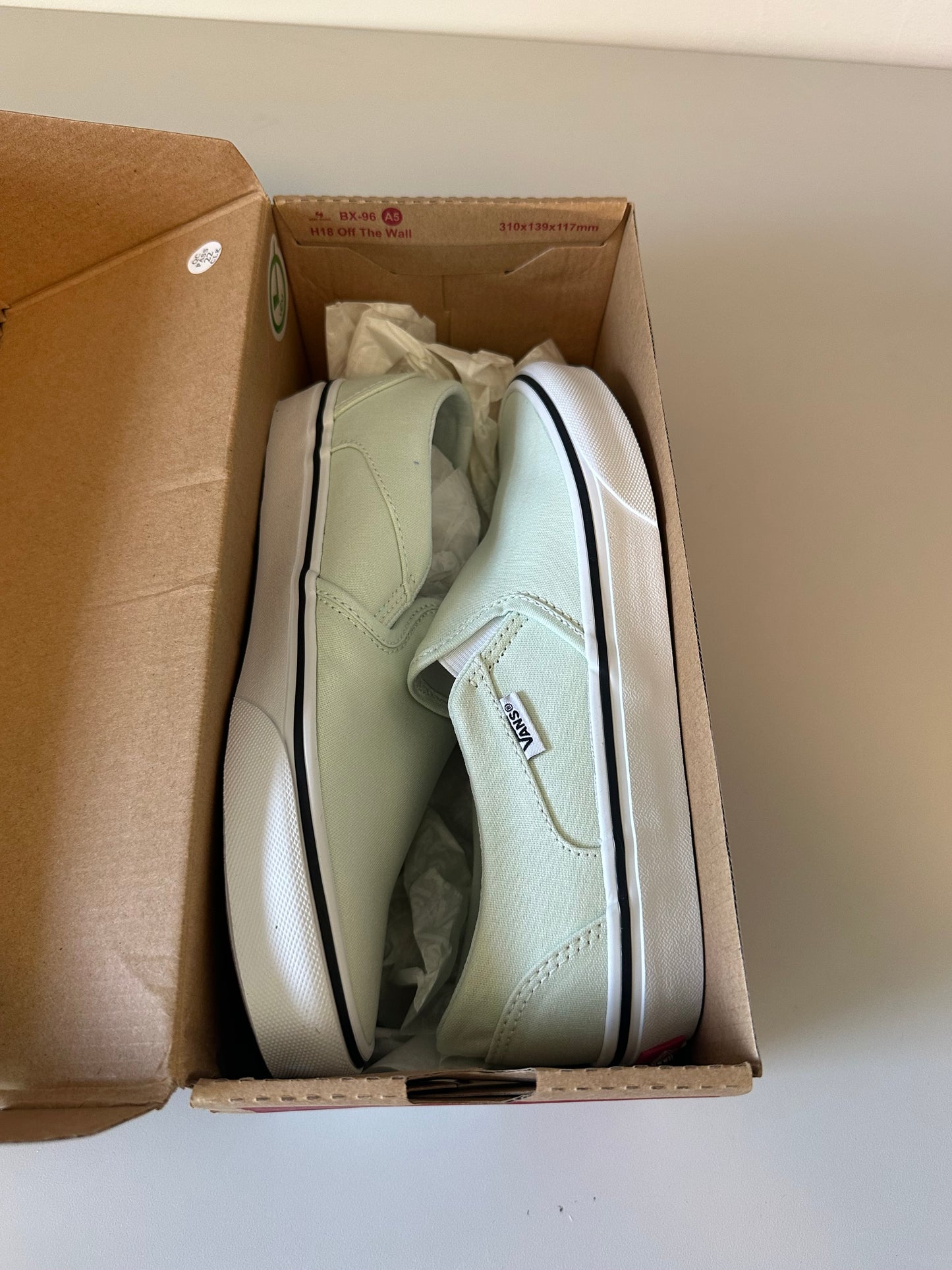 New in Box Vans Asher Hint Of Mint Canvas Slip On Sneakers | Size 8