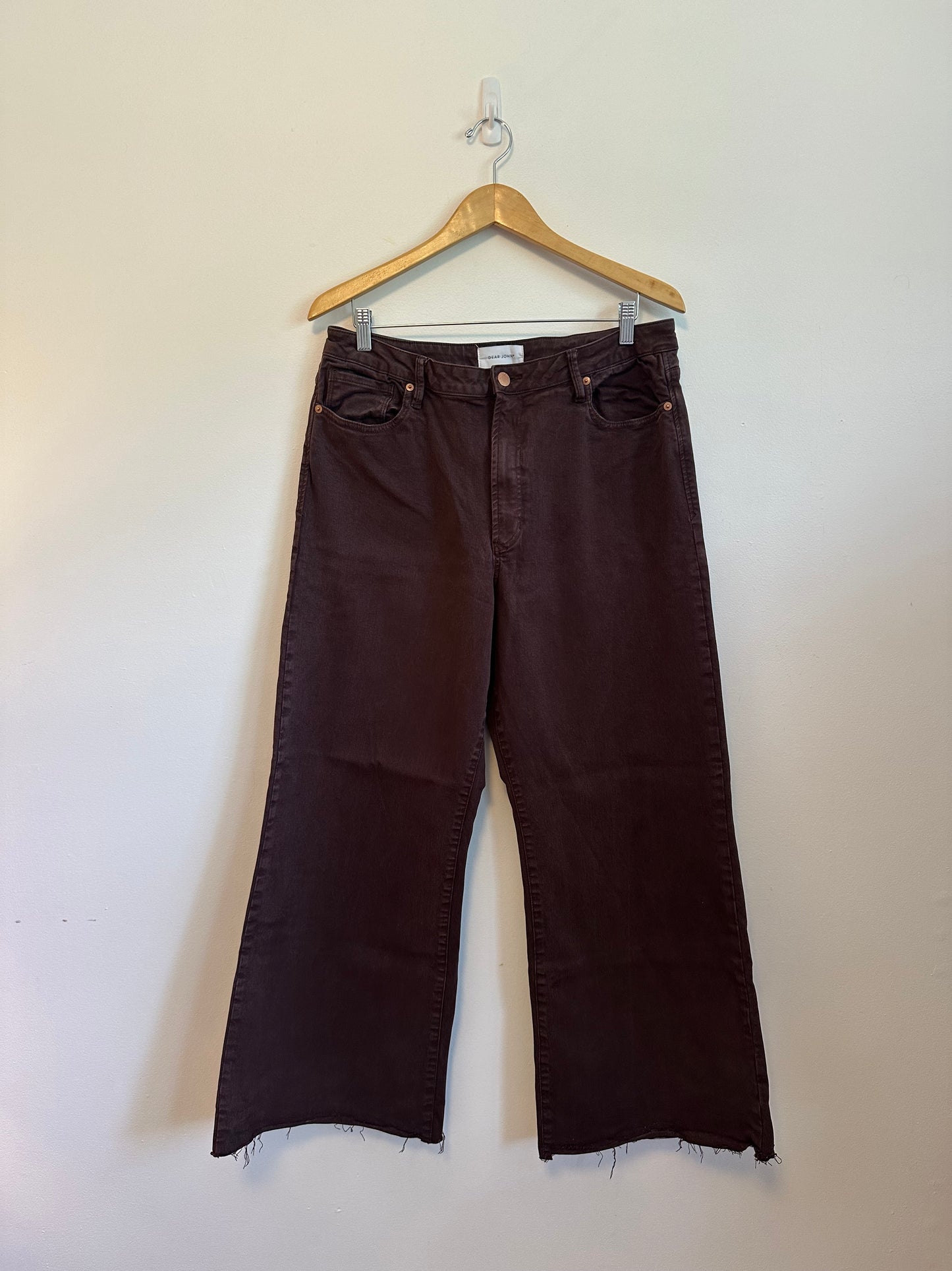 Dear John Wide Leg High Rise Jeans Brown Raw Hem Jeans | Size 33