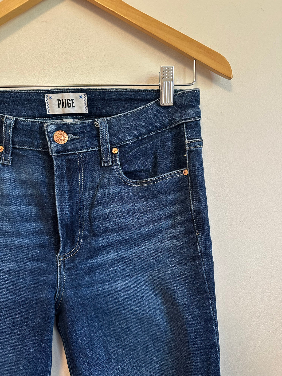 Paige Colette Crop Flare Jeans in Dark Wash Blue | Size 28