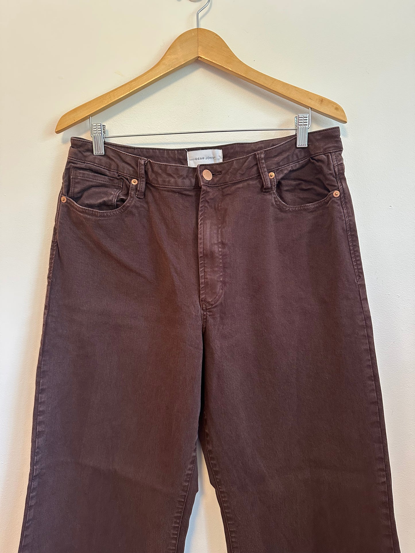 Dear John Wide Leg High Rise Jeans Brown Raw Hem Jeans | Size 33