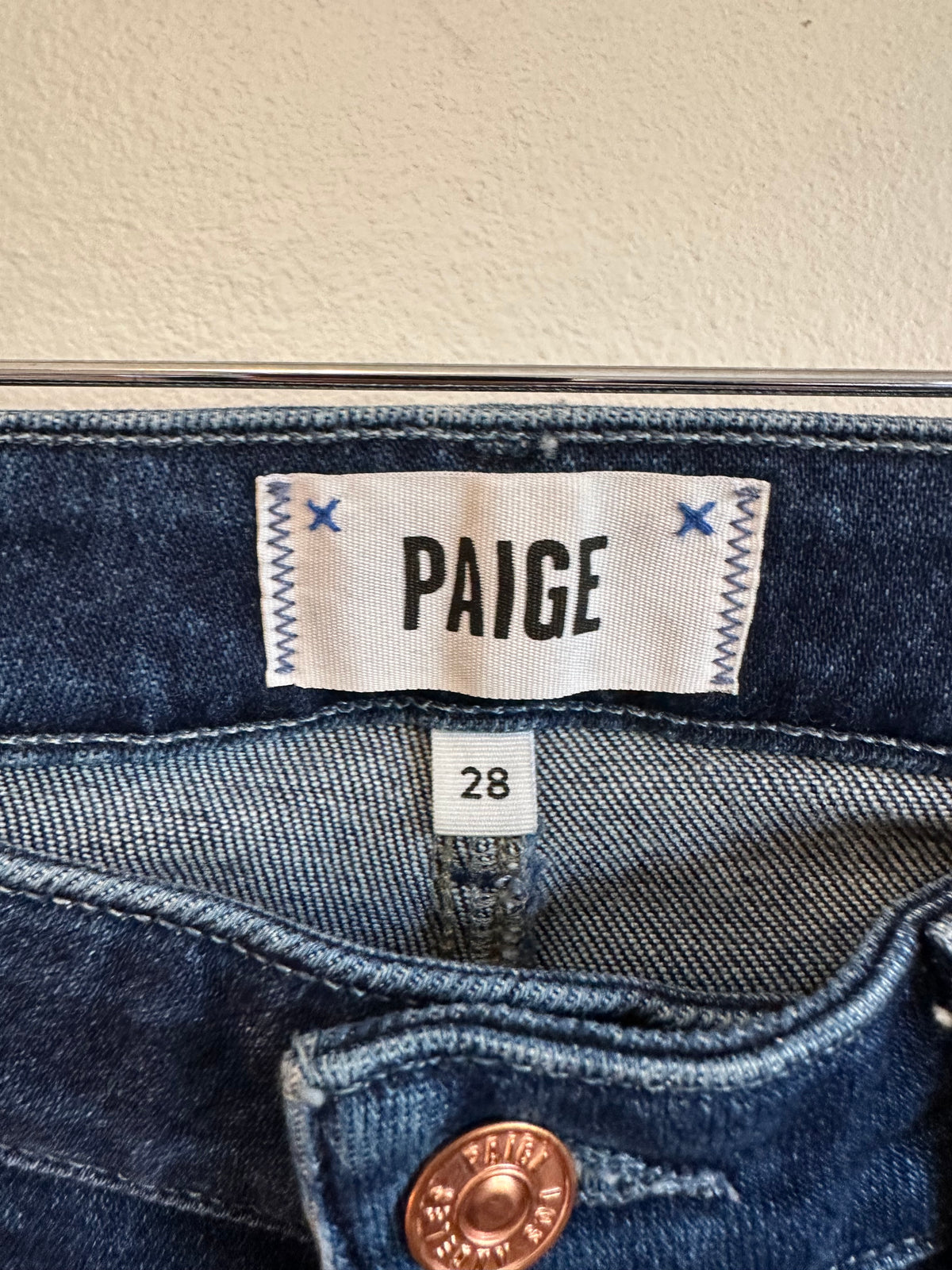 Paige Colette Crop Flare Jeans in Dark Wash Blue | Size 28