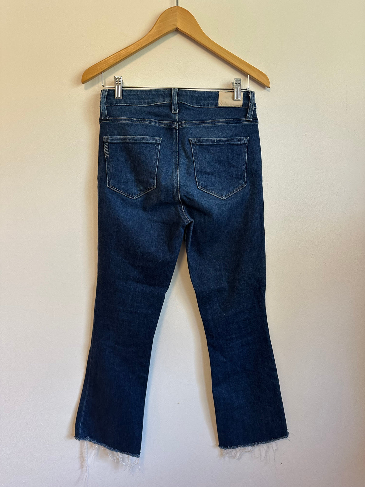 Paige Colette Crop Flare Jeans in Dark Wash Blue | Size 28