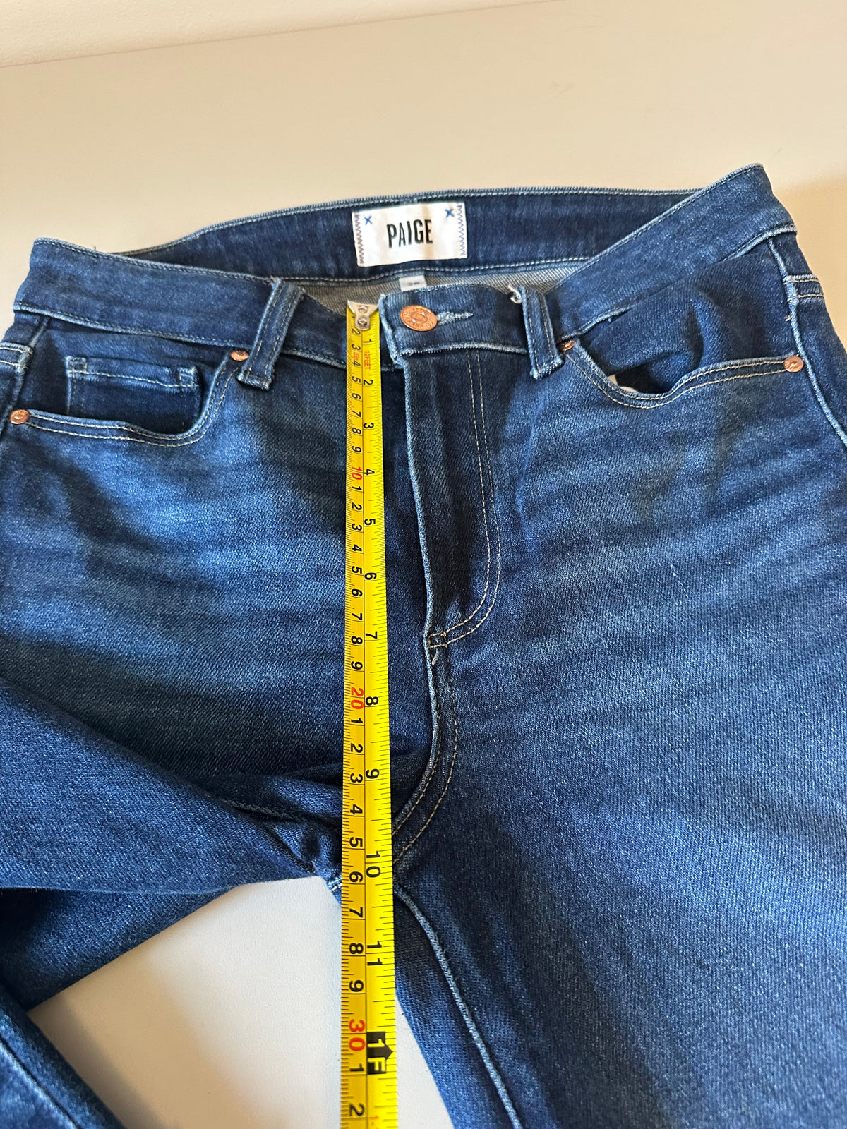 Paige Colette Crop Flare Jeans in Dark Wash Blue | Size 28