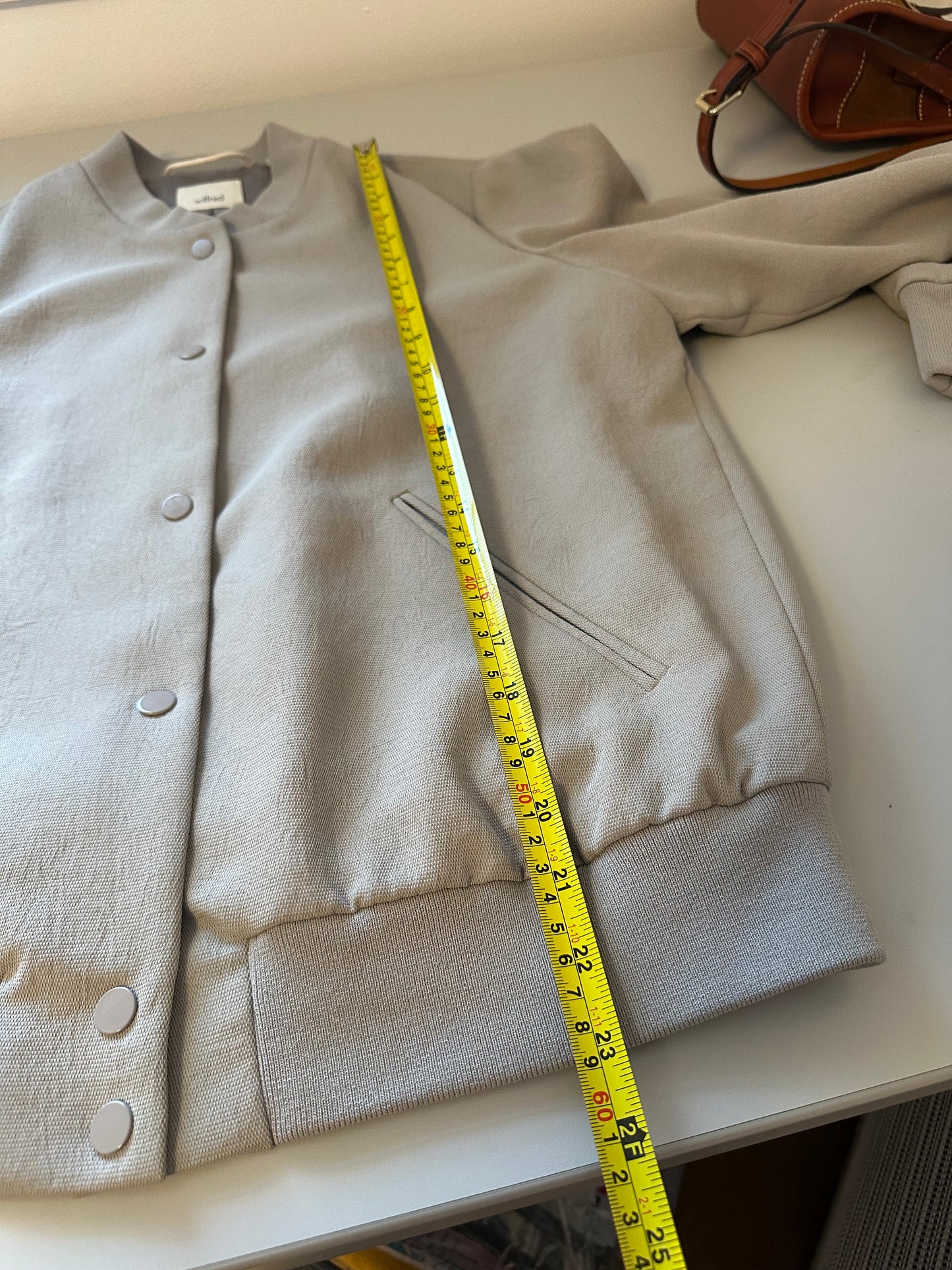 Aritzia Wilfred Poussin Snap Front Bomber Jacket in Taupe | Size Large