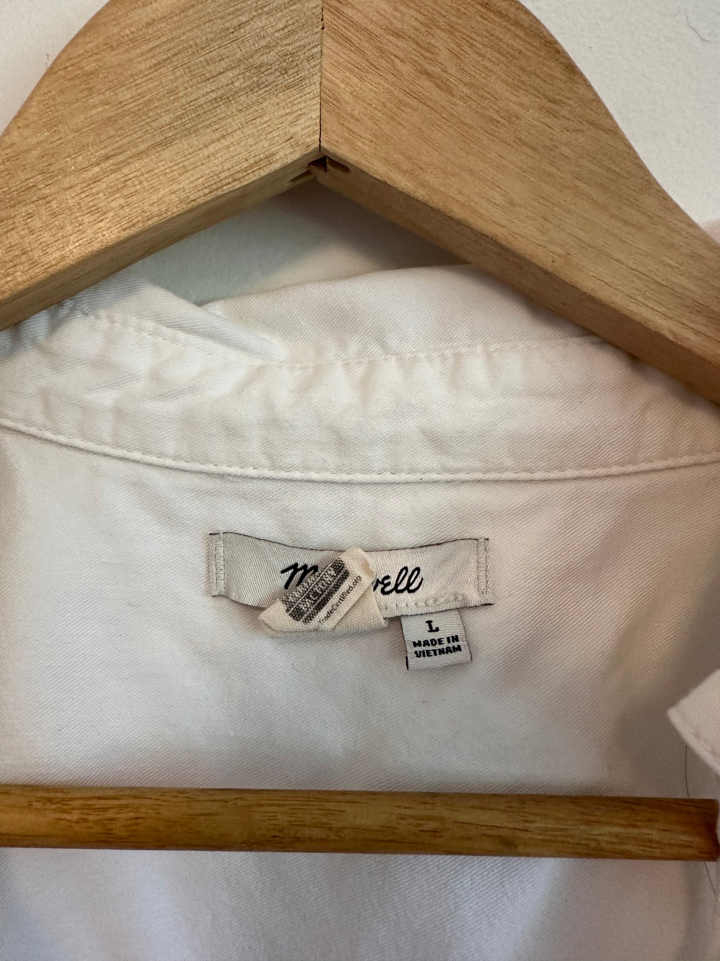 Madewell White Cotton Modal Short Sleeve Button Back Popover Top | Size Large