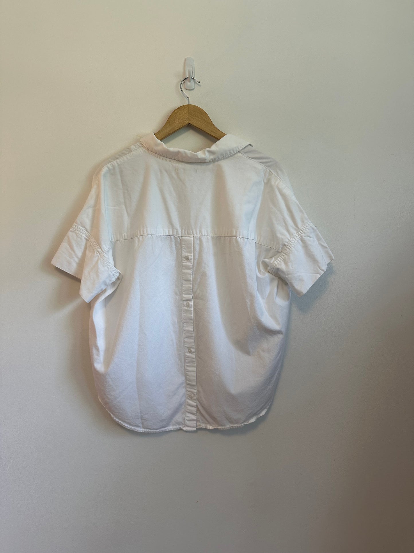 Madewell White Cotton Modal Short Sleeve Button Back Popover Top | Size Large
