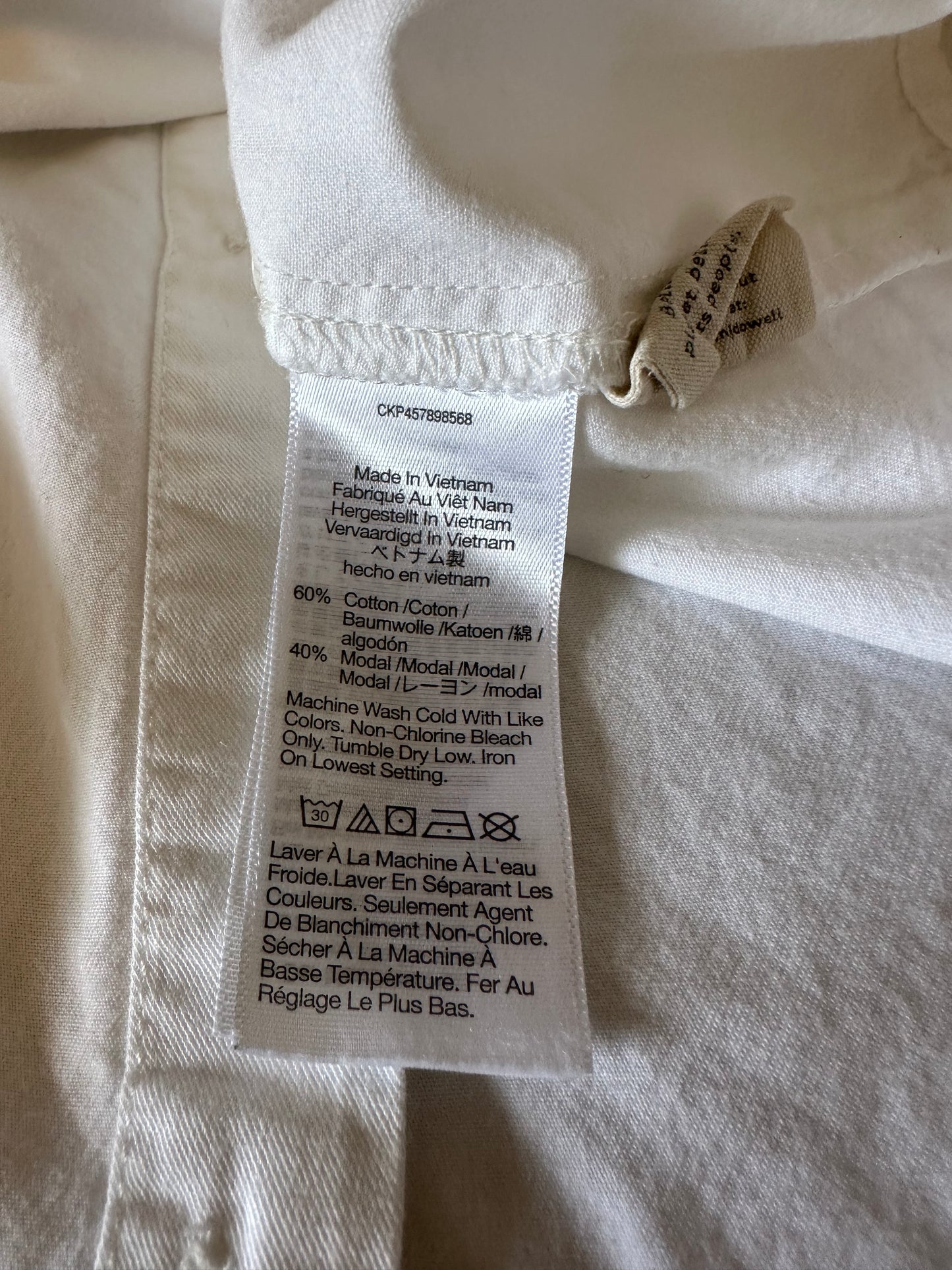 Madewell White Cotton Modal Short Sleeve Button Back Popover Top | Size Large