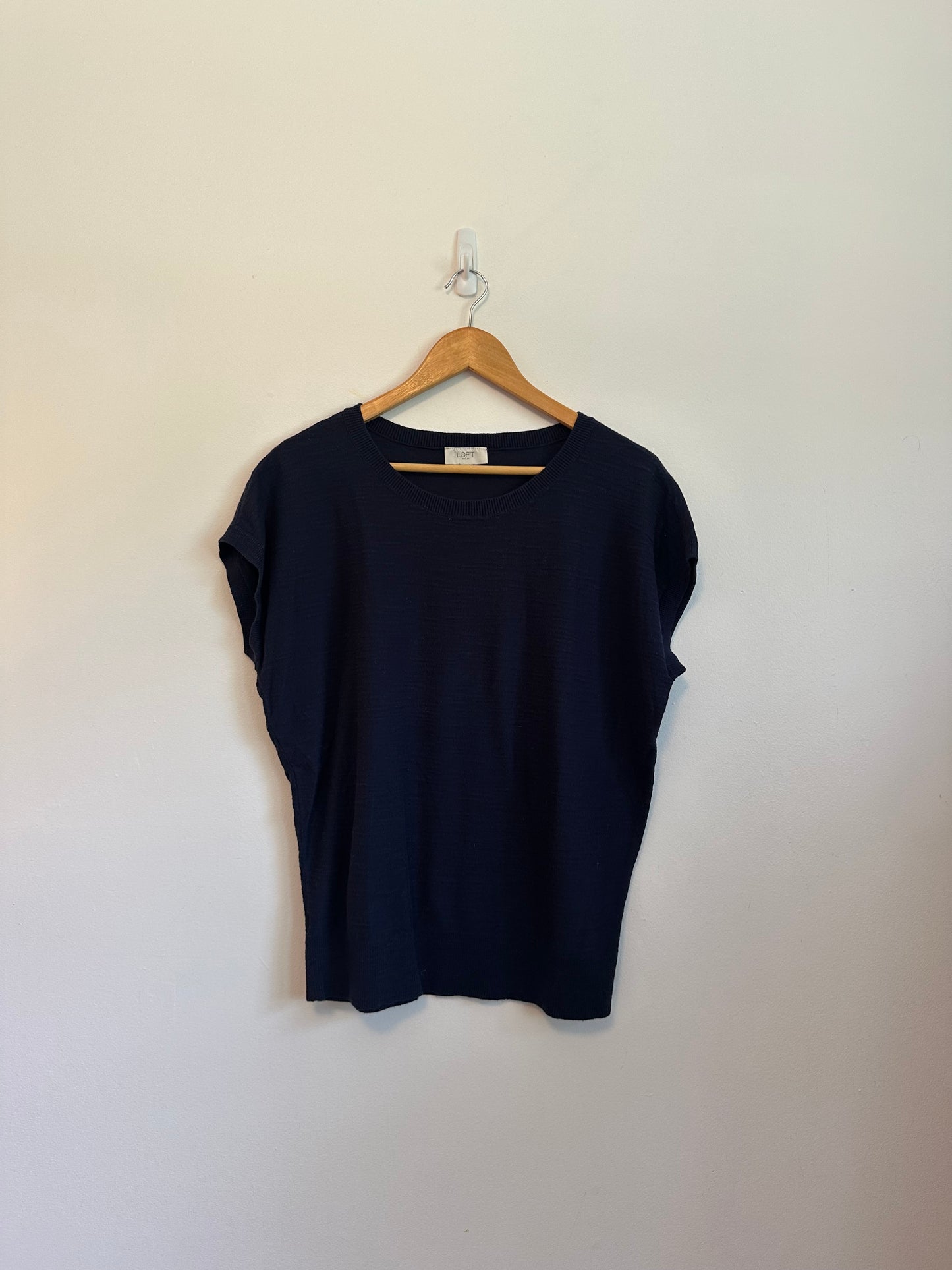 Loft Outlet Navy Blue Short Sleeve Cotton Knit Sweater | Size Large