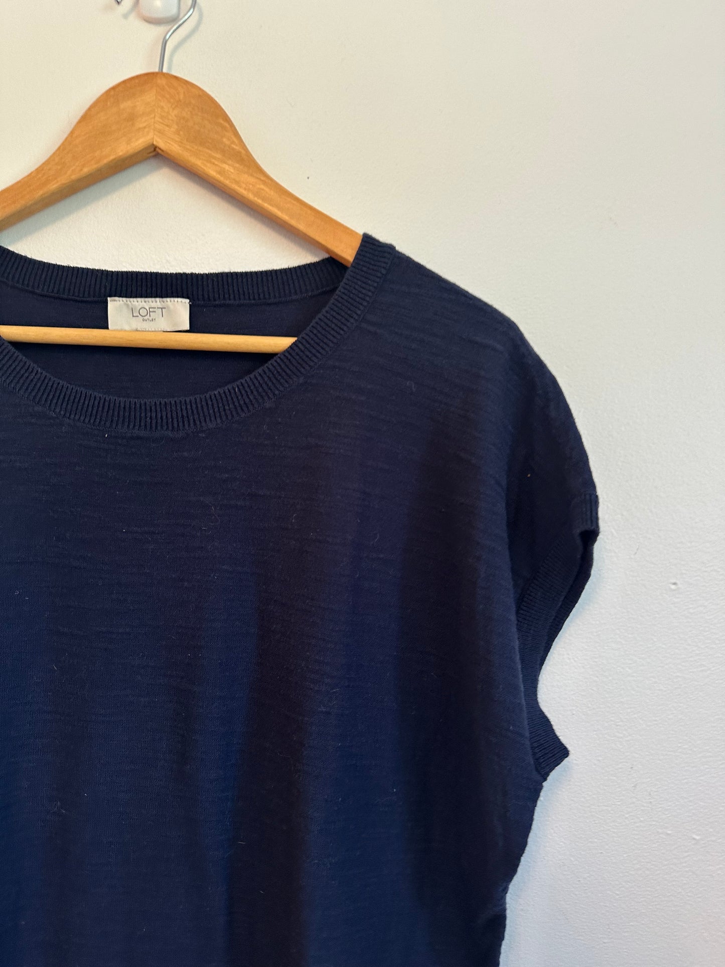 Loft Outlet Navy Blue Short Sleeve Cotton Knit Sweater | Size Large
