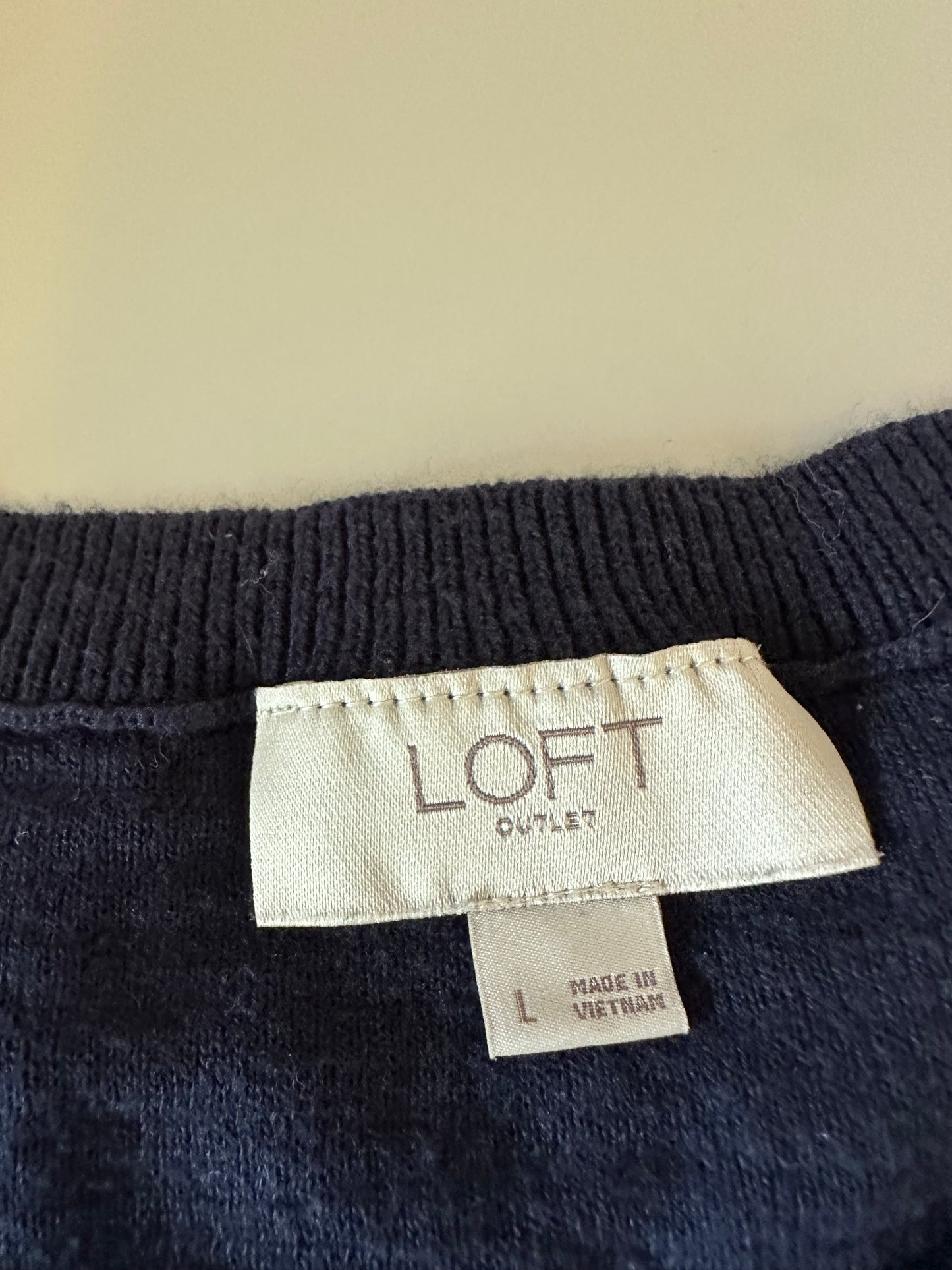 Loft Outlet Navy Blue Short Sleeve Cotton Knit Sweater | Size Large