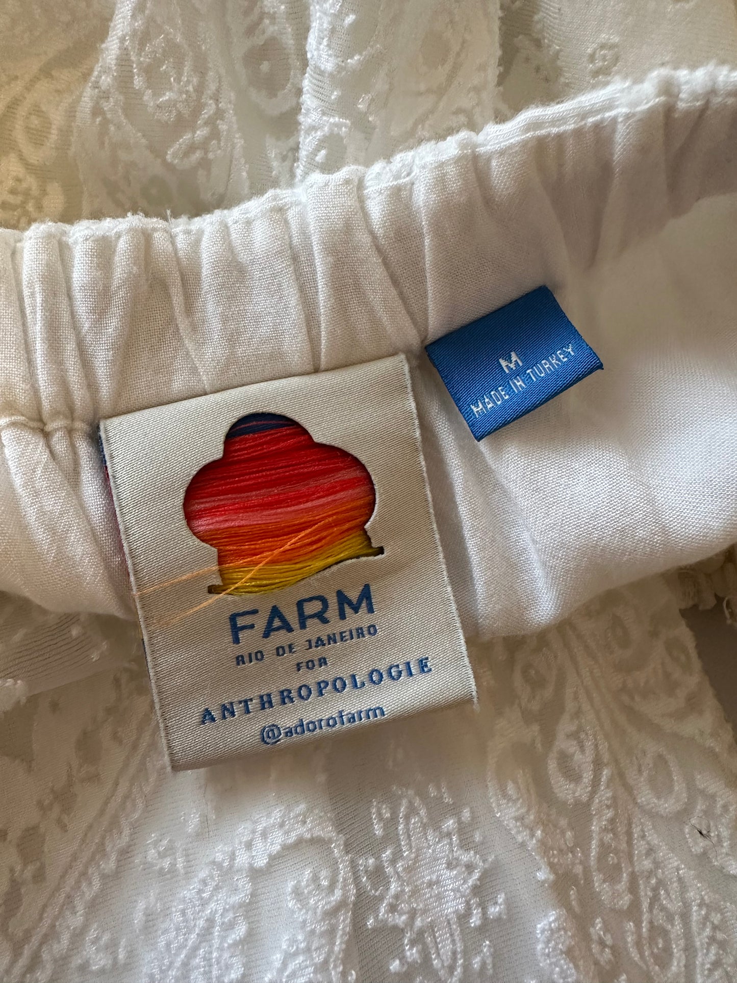 Anthropologie x Farm Rio Elliott Lace White Off the Shoulder Jumpsuit | Size Medium