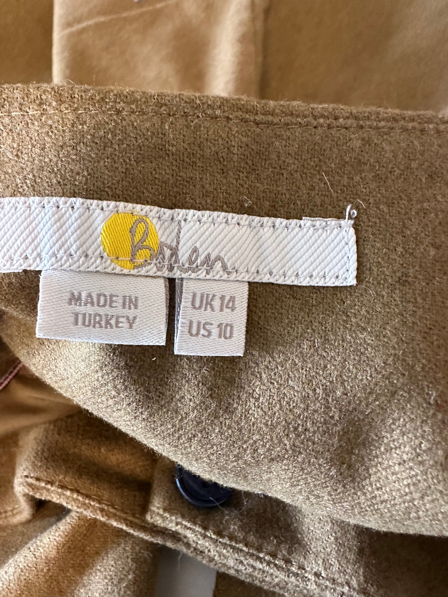 Boden Wool Blend Wide Leg High Rise Trousers in Olive Green | Size 10