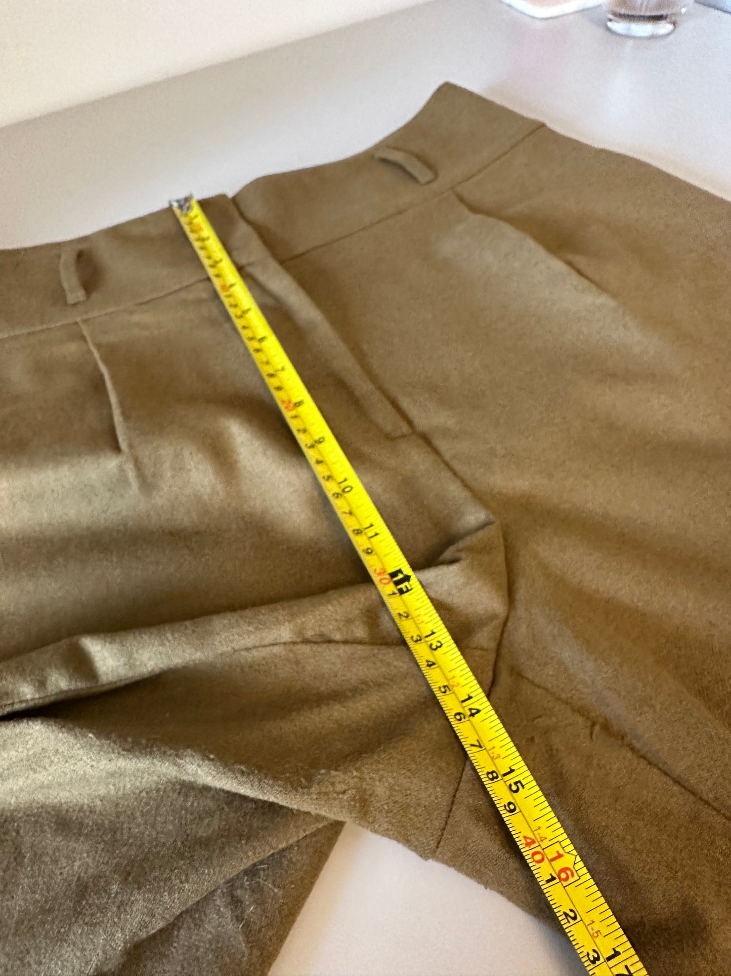 Boden Wool Blend Wide Leg High Rise Trousers in Olive Green | Size 10