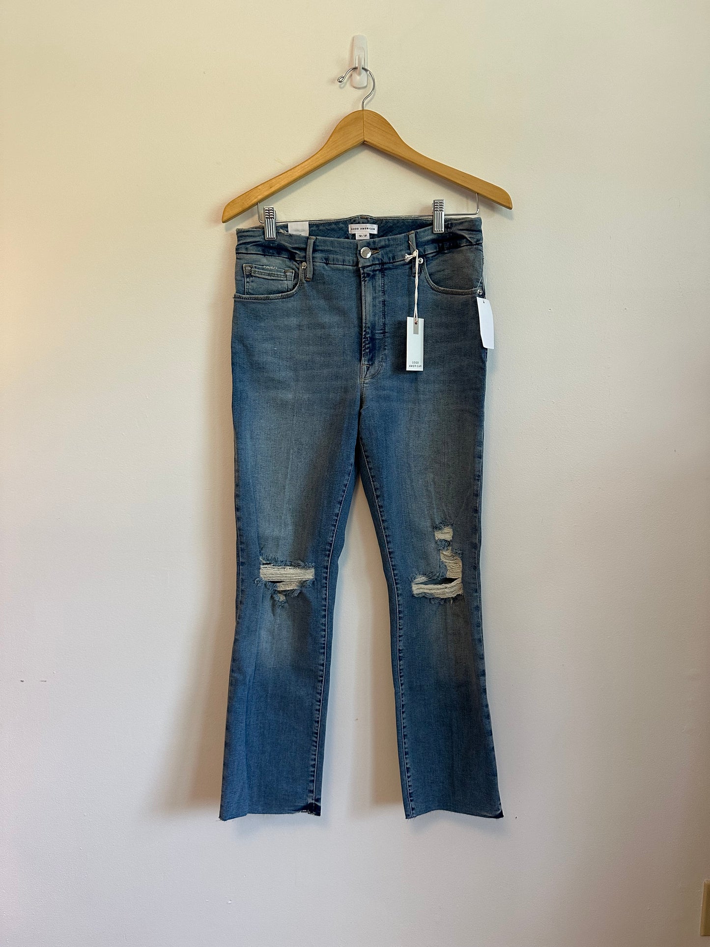 NWT Good American Good Legs Straight Distressed High Rise Jeans | Size 12
