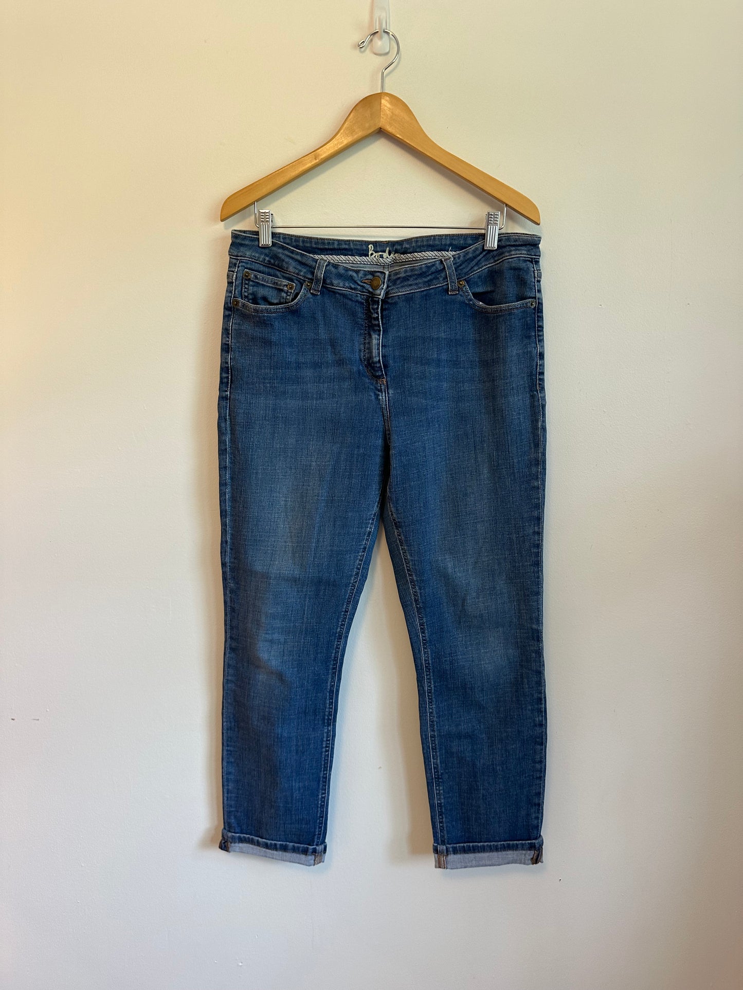 Boden Slim Straight Leg Cuffed Blue Denim Jeans | Size 12