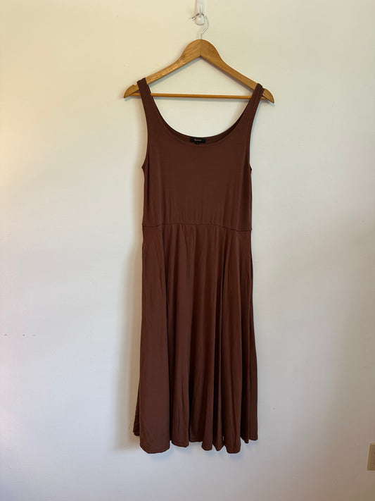 Quince Brown Tencel Jersey Fit and Flare Midi Dress with Pockets | Size Large