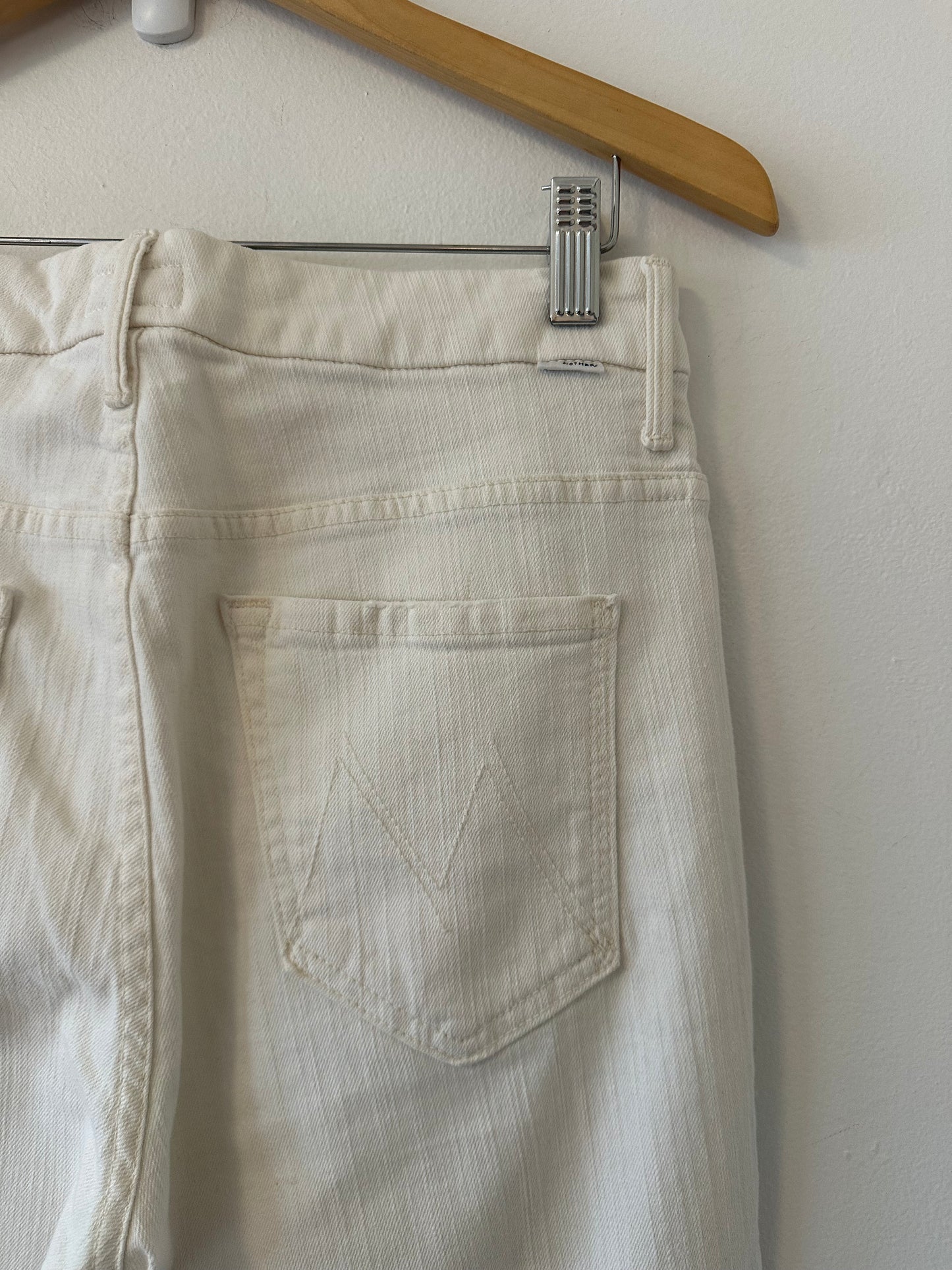 Mother Denim High Waisted Looker Ankle Fray in Whipping the Cream | Size 29