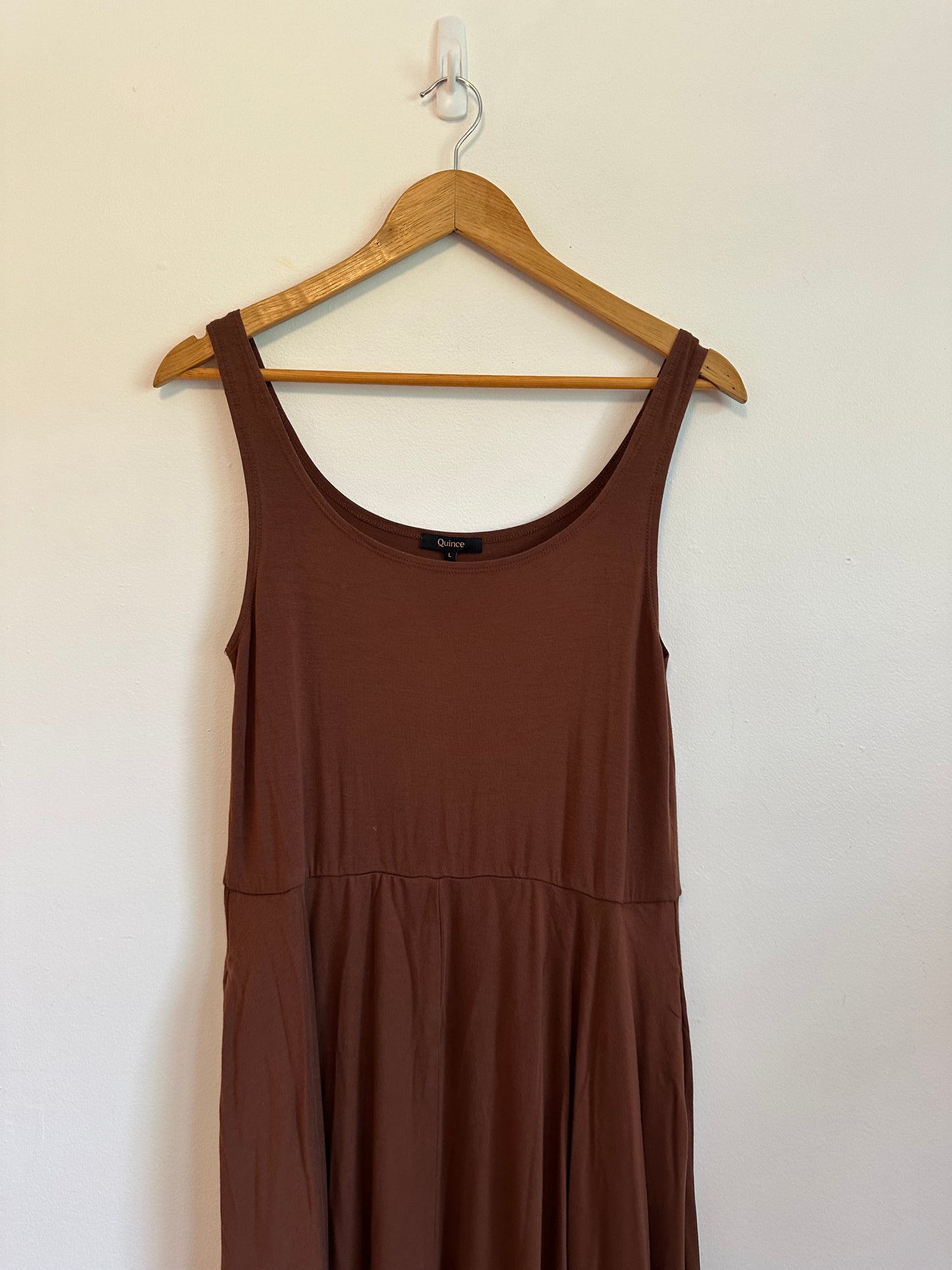 Quince Brown Tencel Jersey Fit and Flare Midi Dress with Pockets | Size Large
