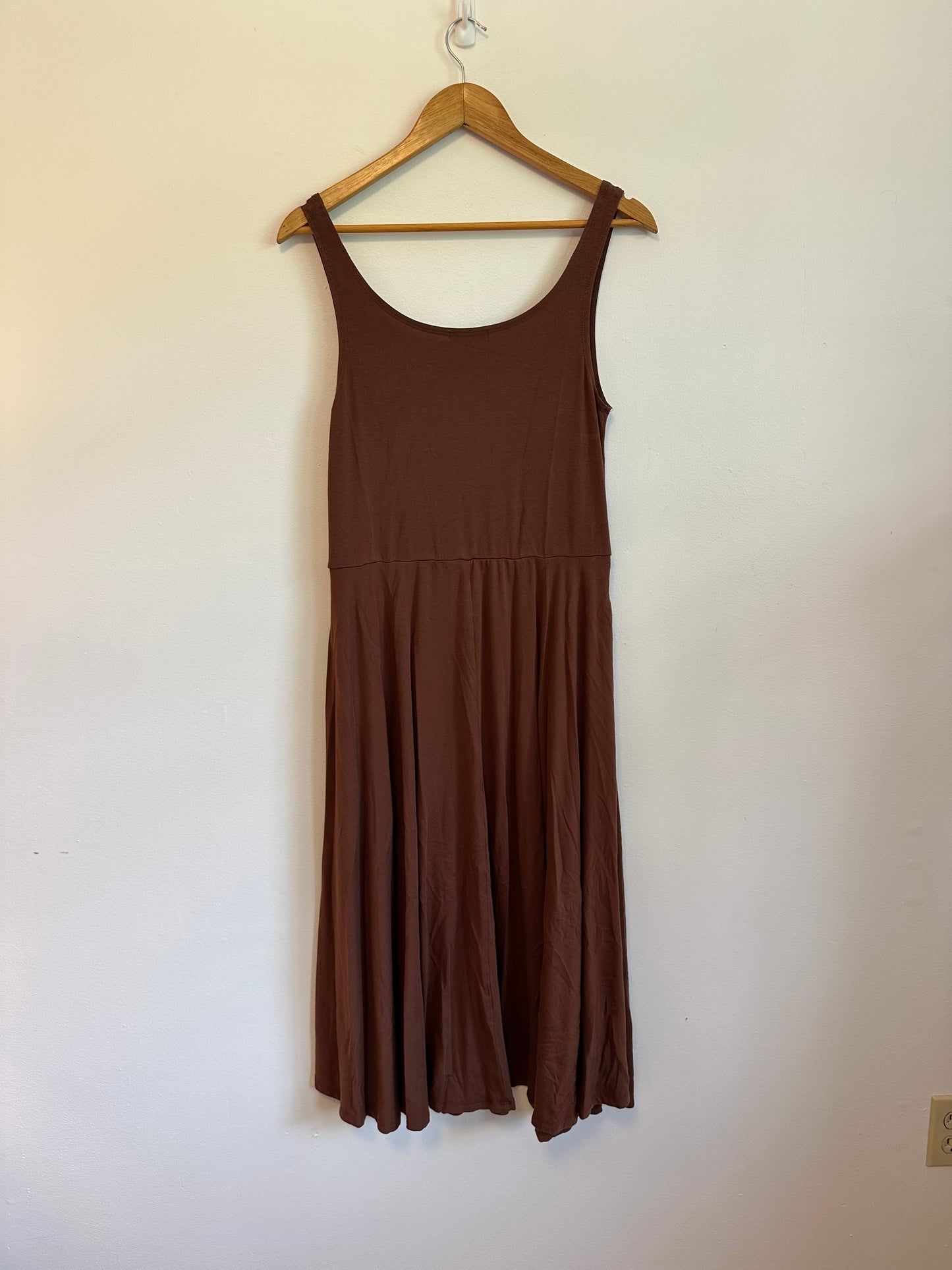 Quince Brown Tencel Jersey Fit and Flare Midi Dress with Pockets | Size Large