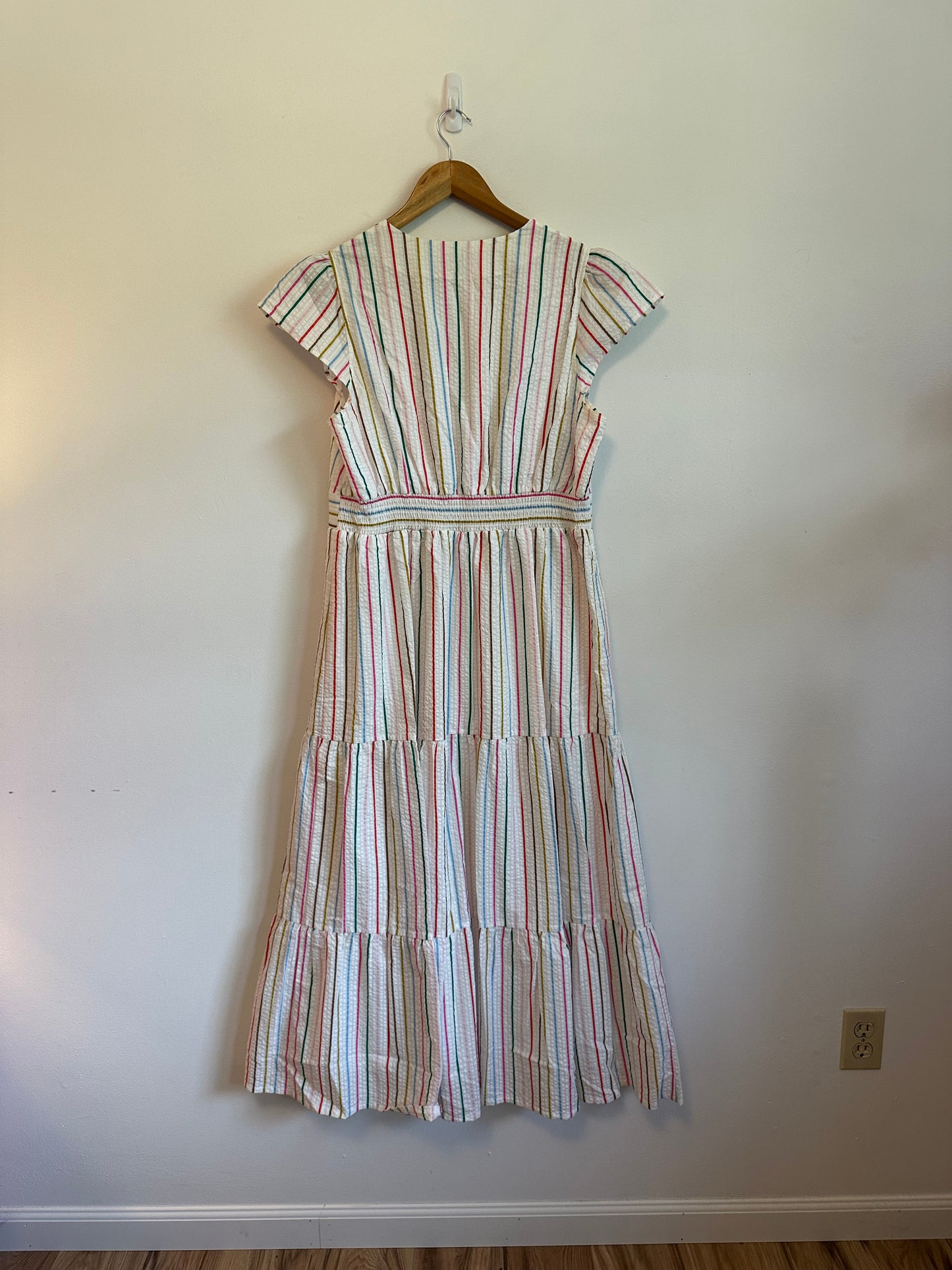 Boden Hattie Rainbow Stripe Seersucker Maxi Dress | Size 12L