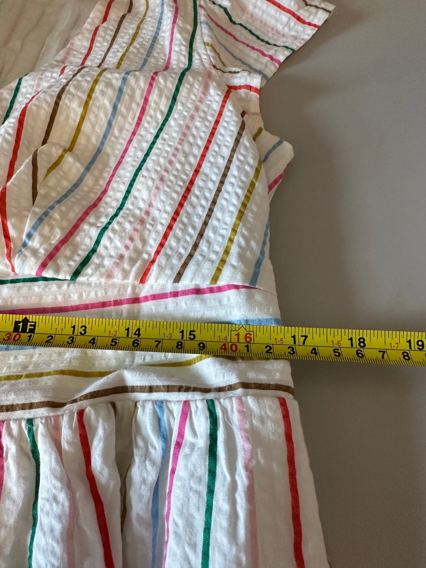 Boden Hattie Rainbow Stripe Seersucker Maxi Dress | Size 12L