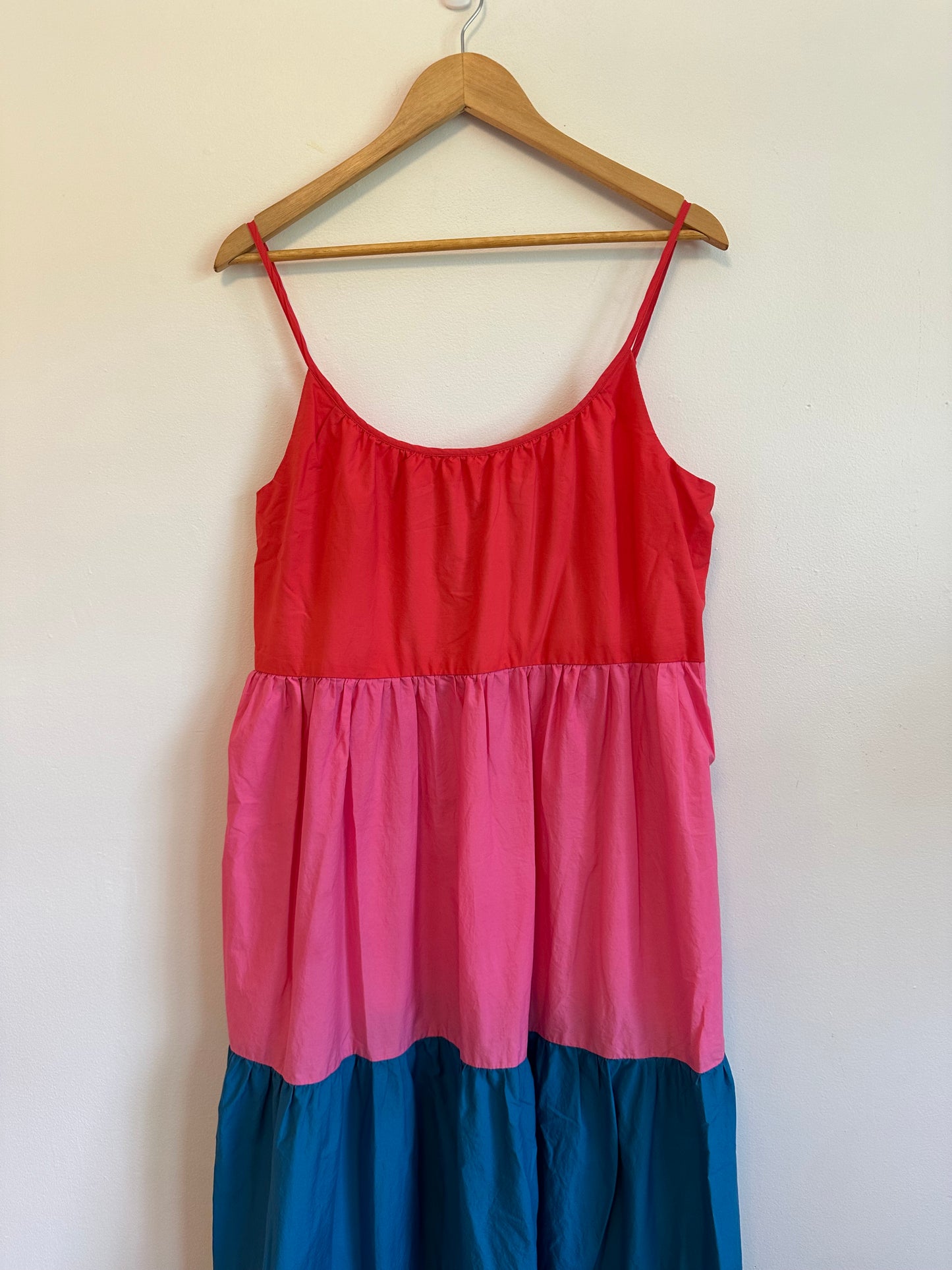 Boden Colorblock Tiered Maxi Dress in Red, Pink, Blue, and Green | Size 12