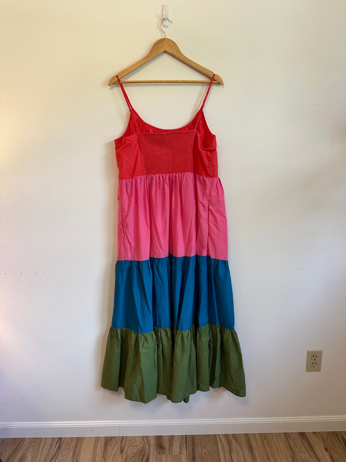 Boden Colorblock Tiered Maxi Dress in Red, Pink, Blue, and Green | Size 12