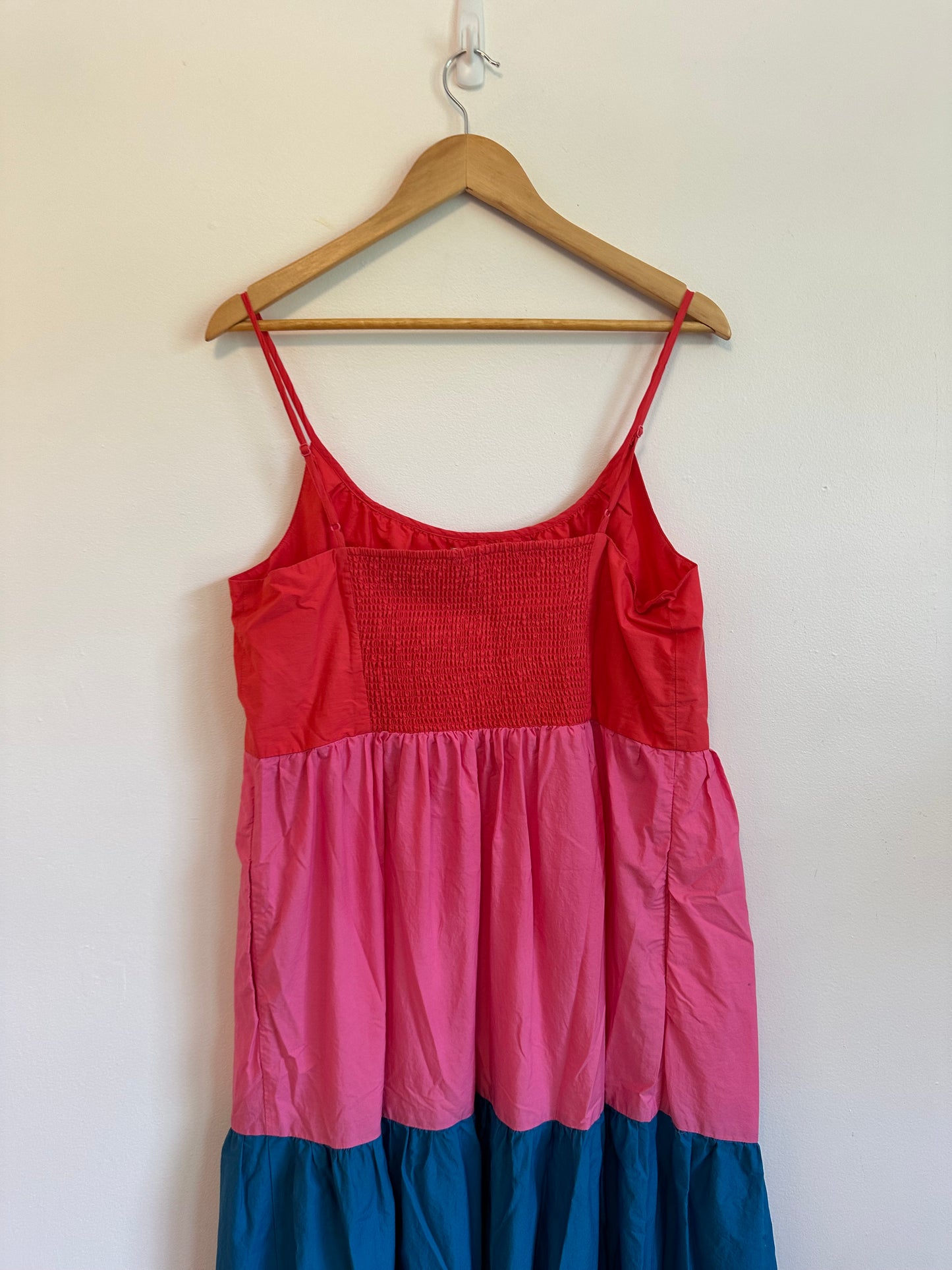 Boden Colorblock Tiered Maxi Dress in Red, Pink, Blue, and Green | Size 12