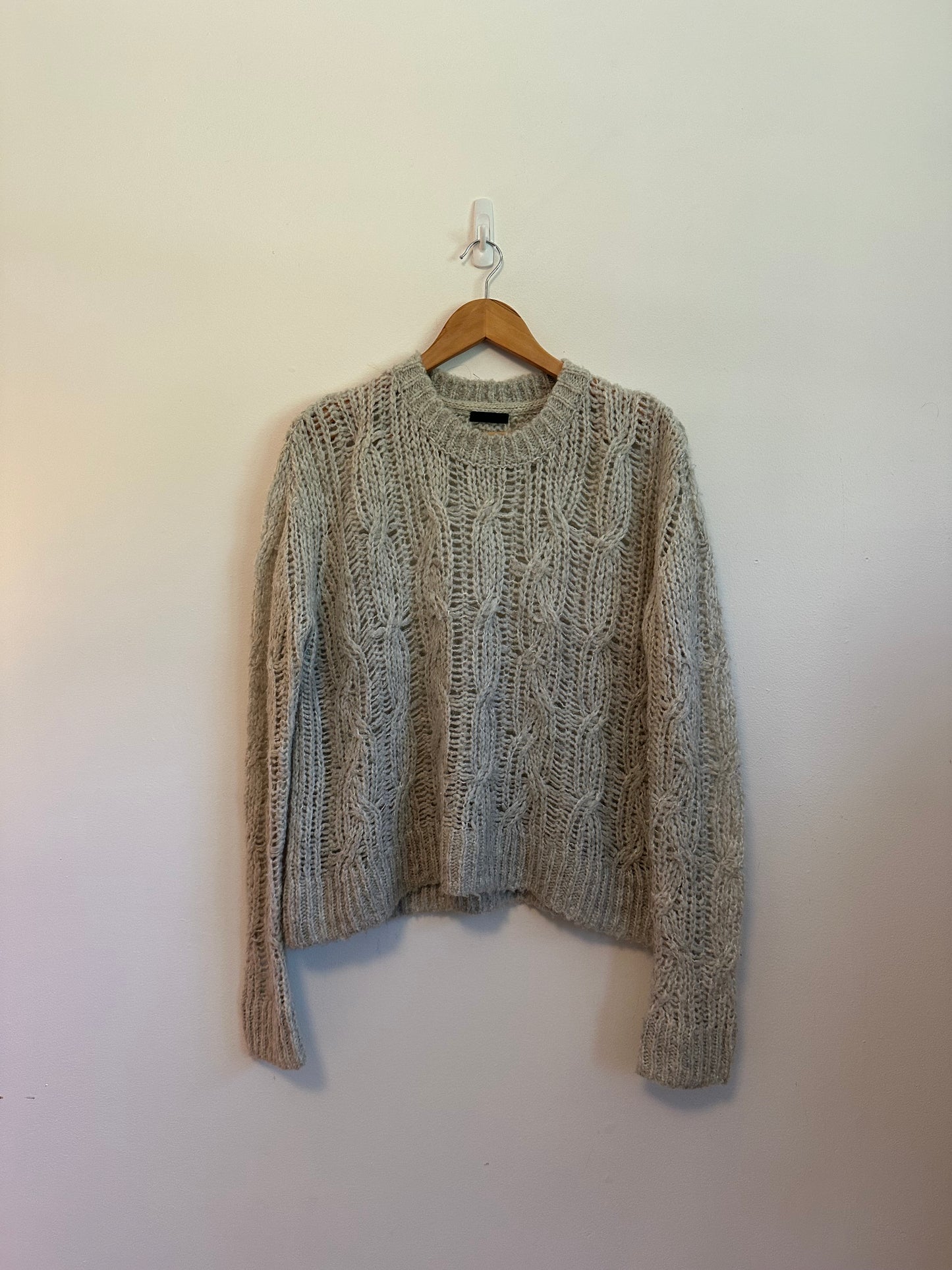 ATM Anthony Thomas Melillo Grey Wool Blend Cable Knit Sweater | Size Large