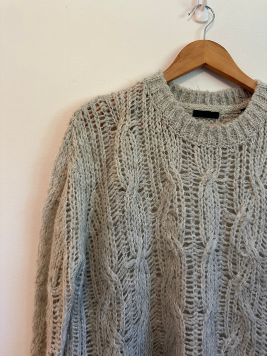 ATM Anthony Thomas Melillo Grey Wool Blend Cable Knit Sweater | Size Large