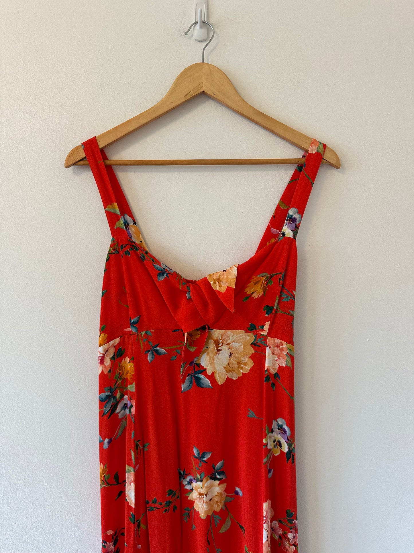 Yumi Kim Red Floral Tie Front Midi Dress | Size Medium