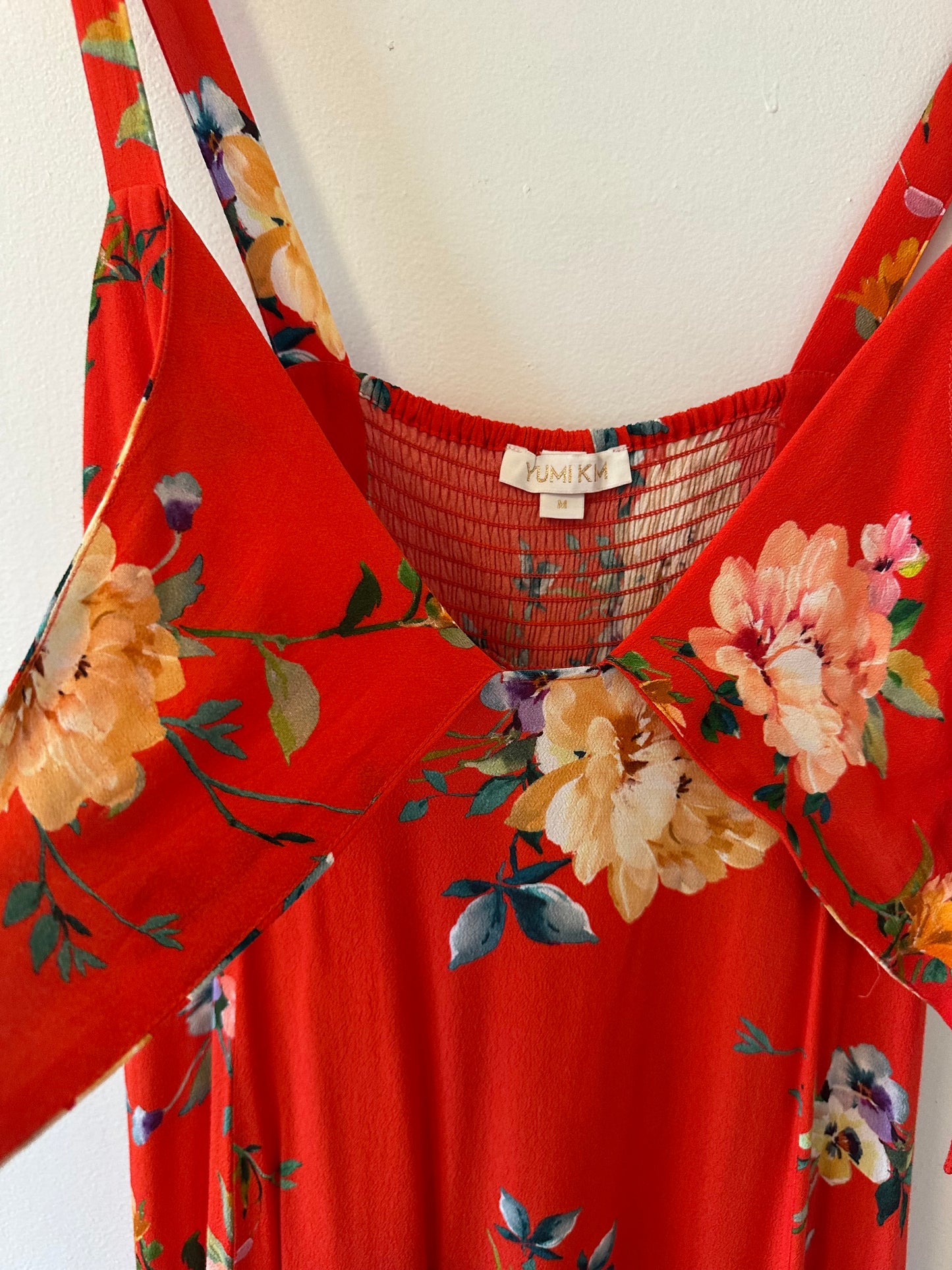 Yumi Kim Red Floral Tie Front Midi Dress | Size Medium