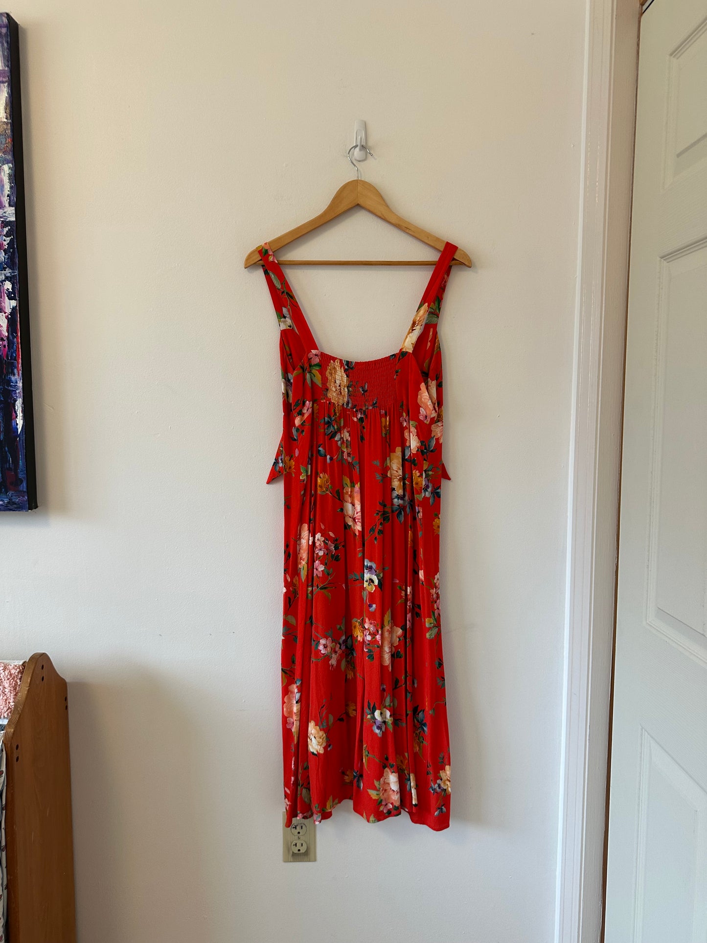 Yumi Kim Red Floral Tie Front Midi Dress | Size Medium