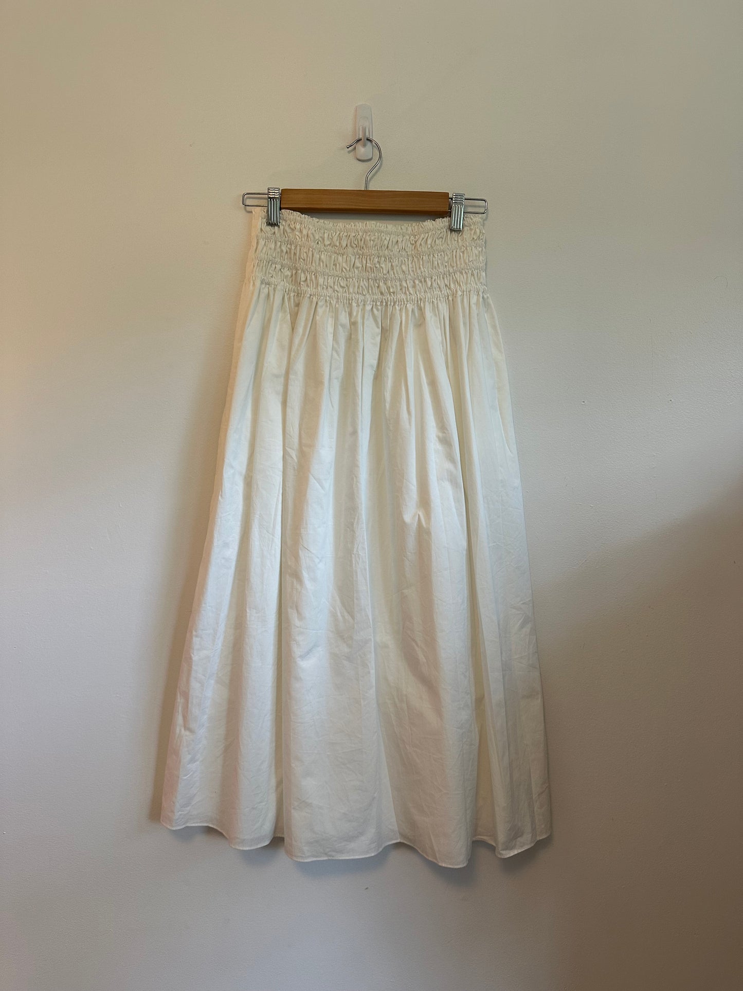 Rebecca Taylor White Cotton Smocked High Waist Midi Skirt | Size Small