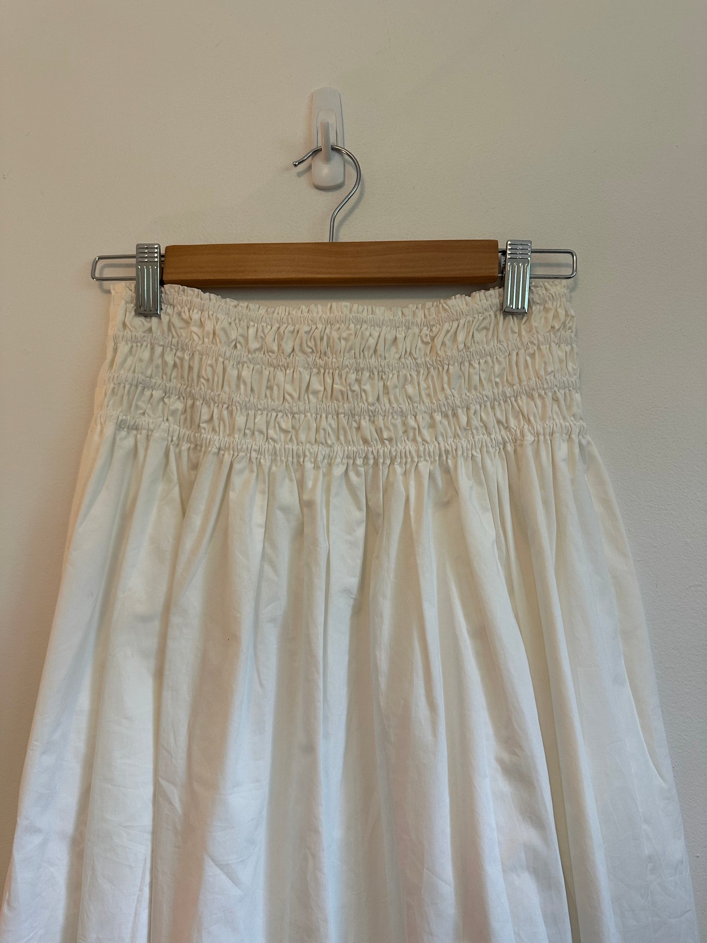 Rebecca Taylor White Cotton Smocked High Waist Midi Skirt | Size Small
