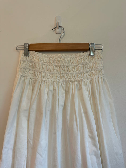 Rebecca Taylor White Cotton Smocked High Waist Midi Skirt | Size Small