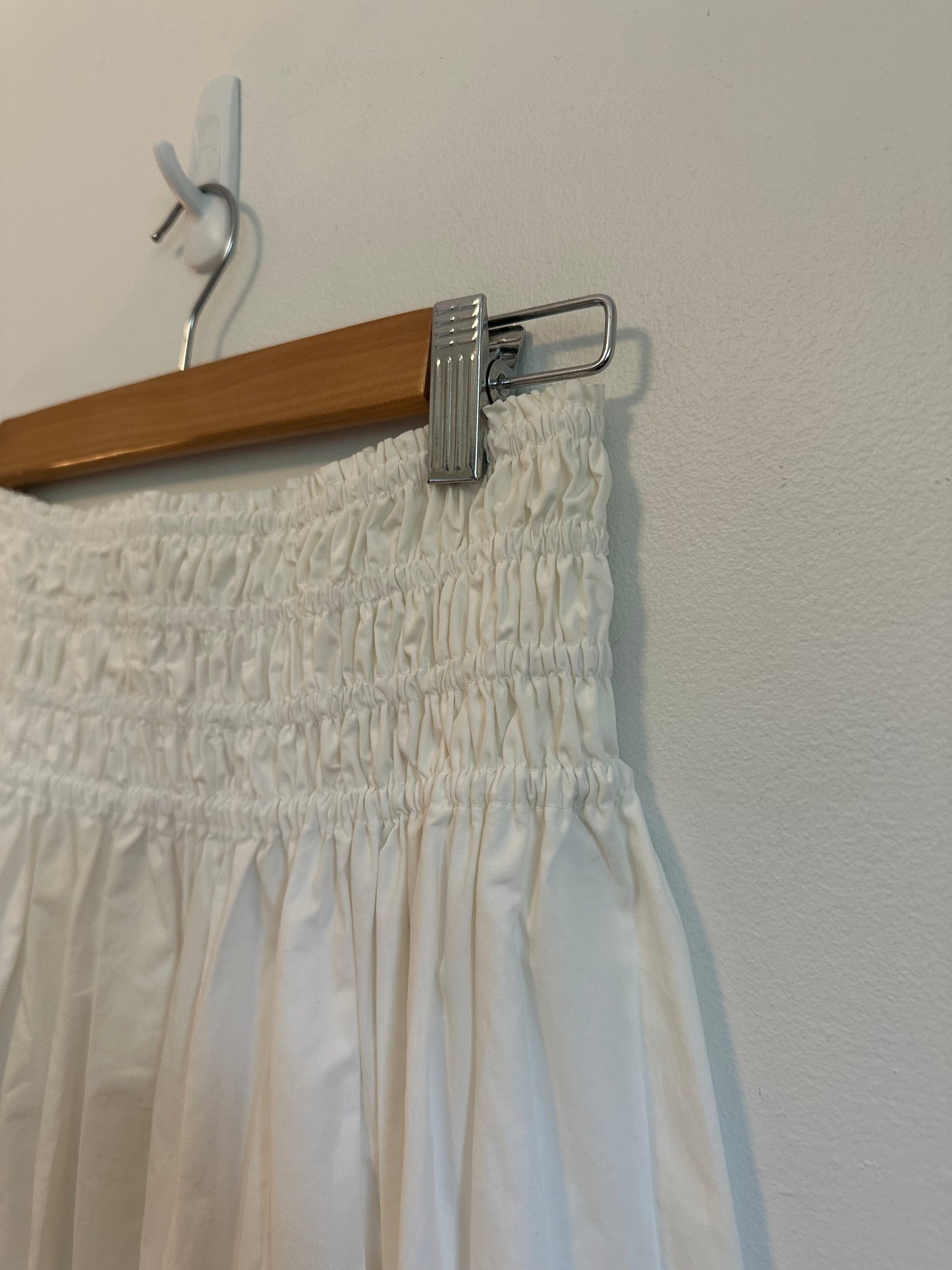Rebecca Taylor White Cotton Smocked High Waist Midi Skirt | Size Small