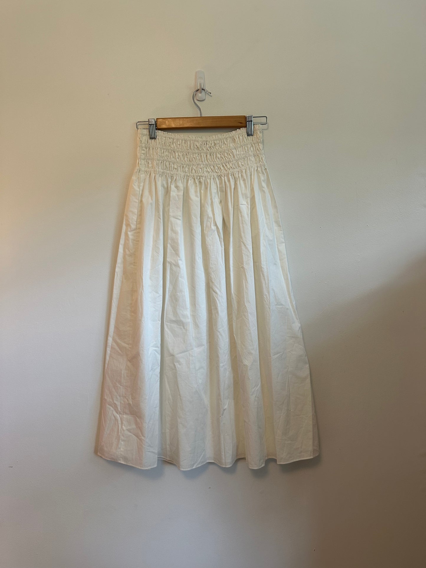 Rebecca Taylor White Cotton Smocked High Waist Midi Skirt | Size Small