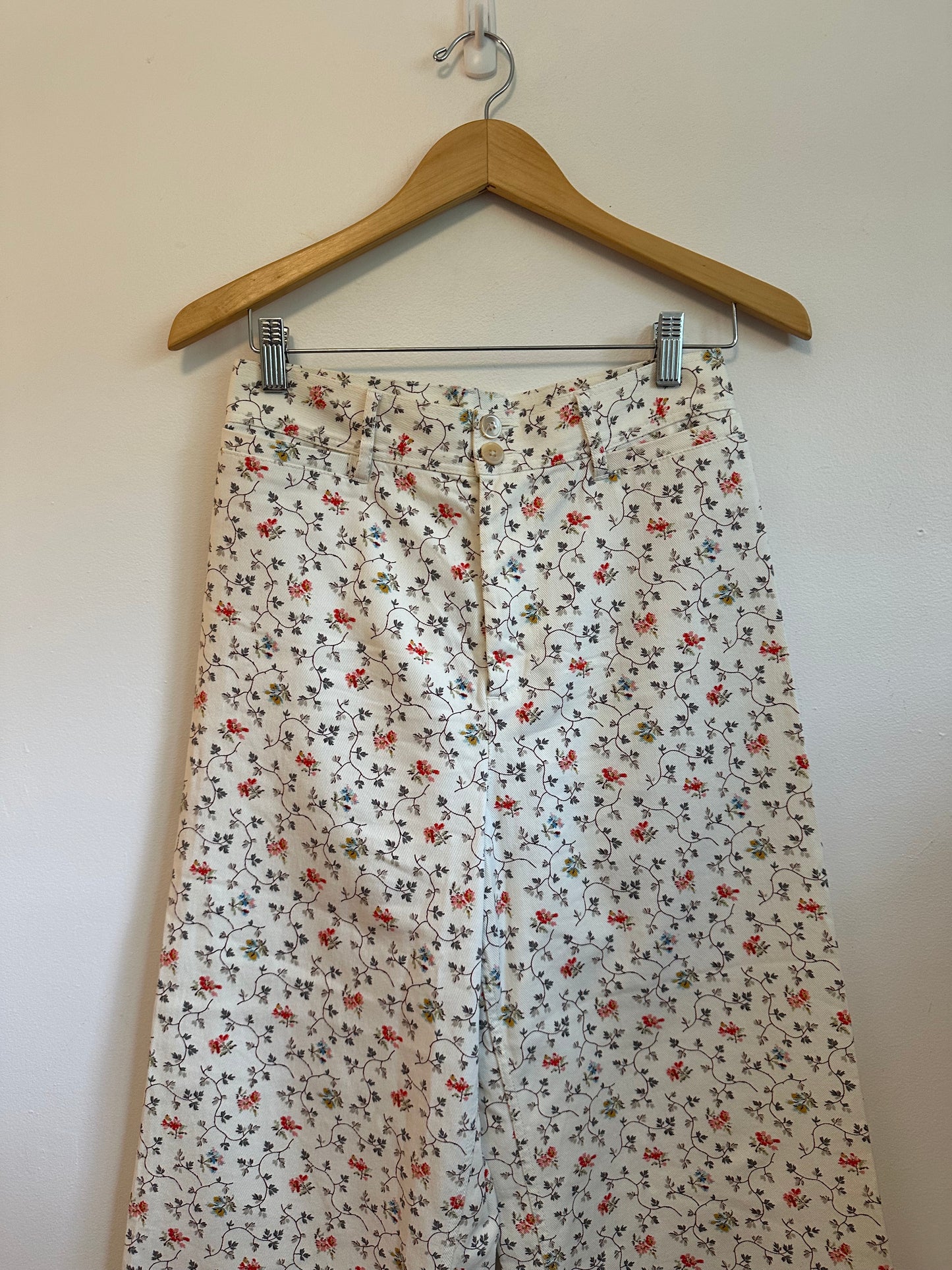 Rebecca Taylor Floral Wide Leg Cotton Twill Pants | Size 28