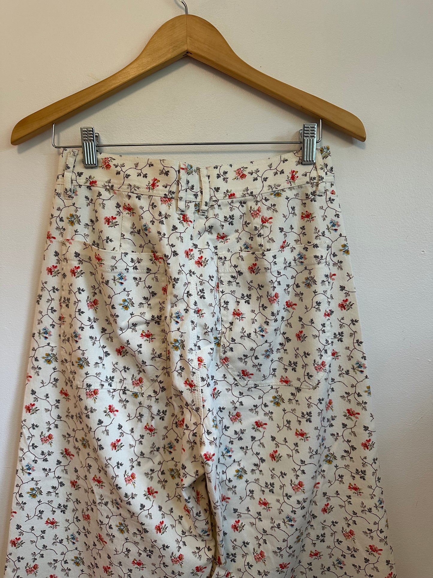 Rebecca Taylor Floral Wide Leg Cotton Twill Pants | Size 28