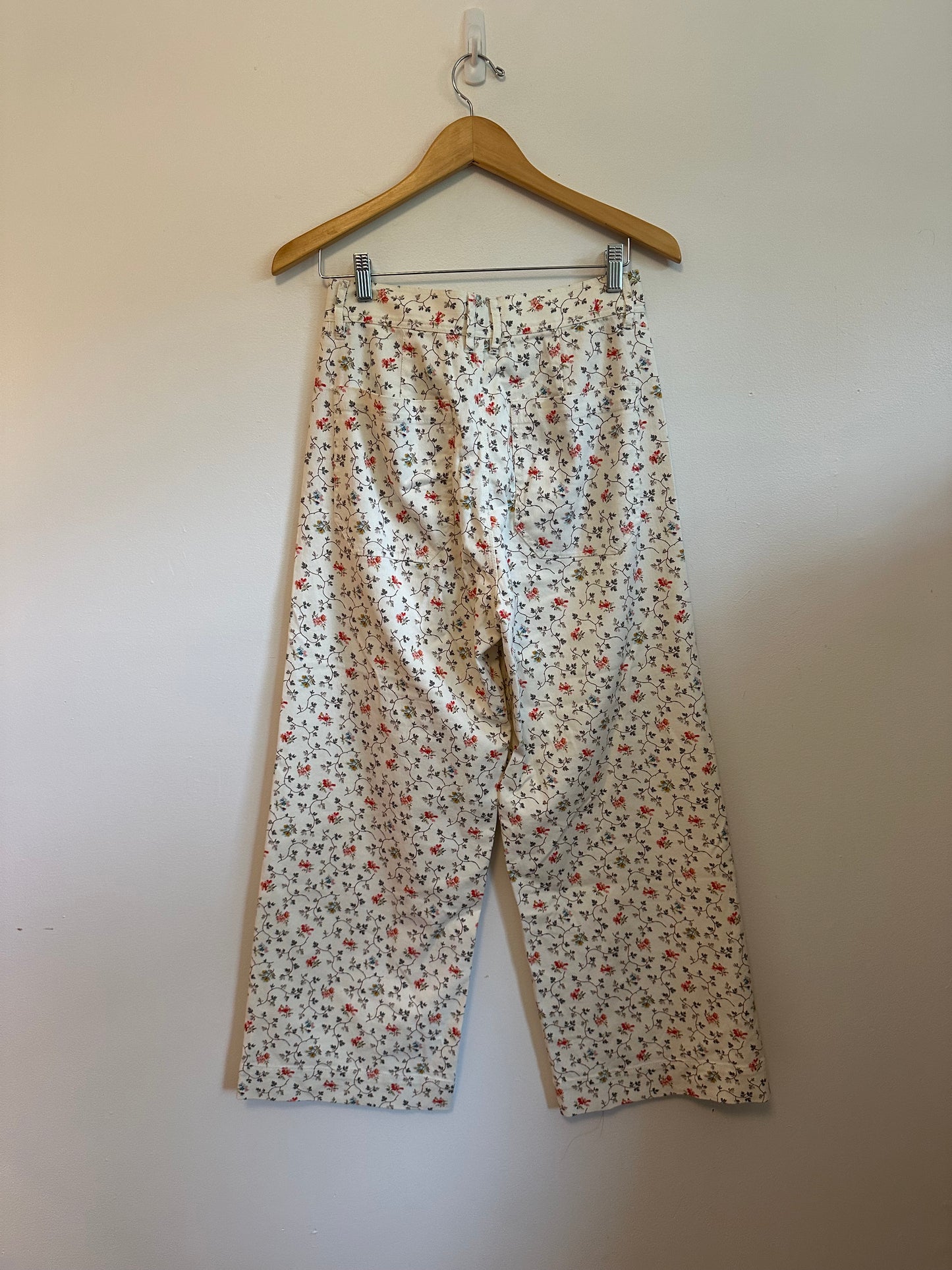 Rebecca Taylor Floral Wide Leg Cotton Twill Pants | Size 28