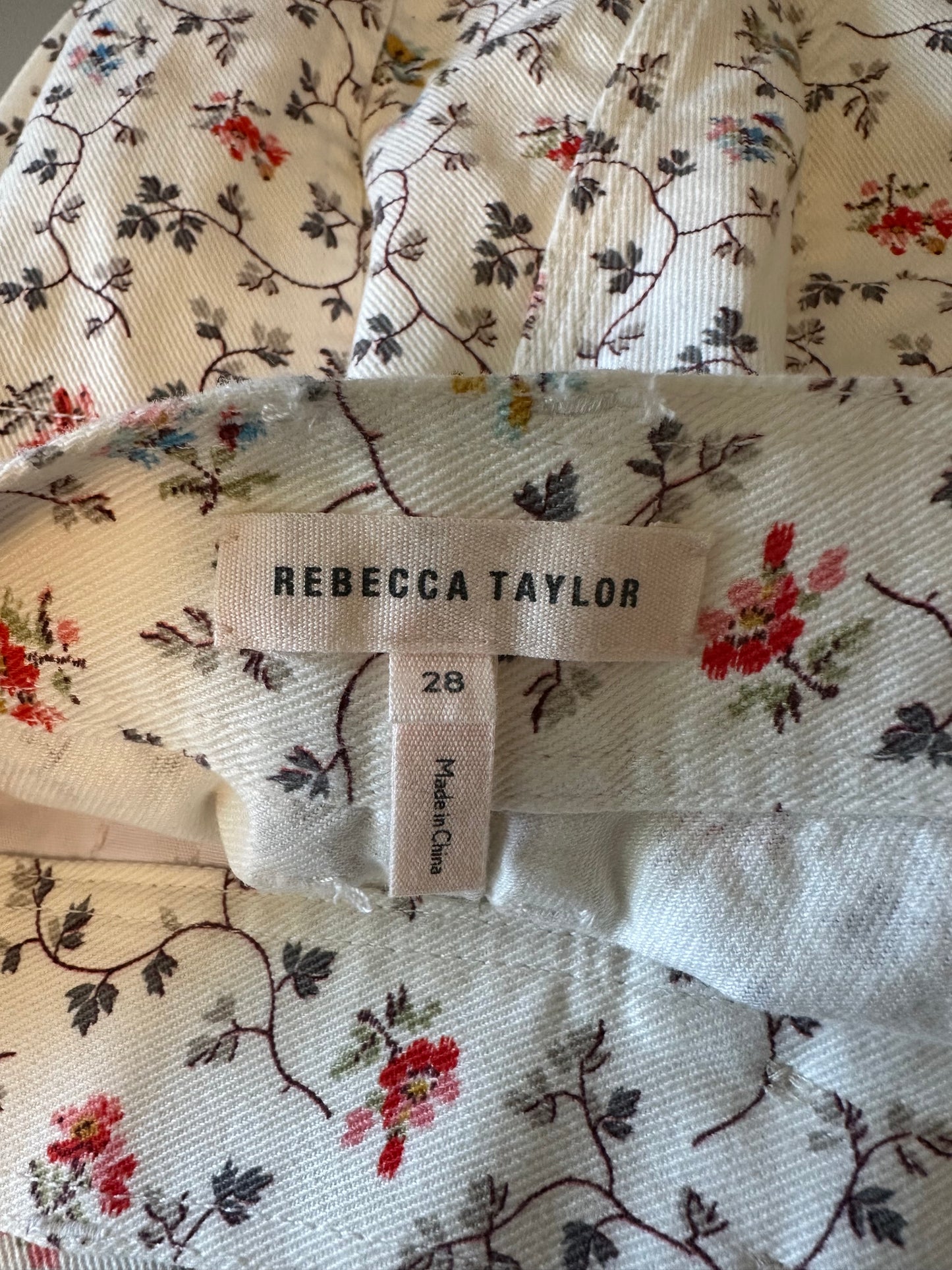 Rebecca Taylor Floral Wide Leg Cotton Twill Pants | Size 28