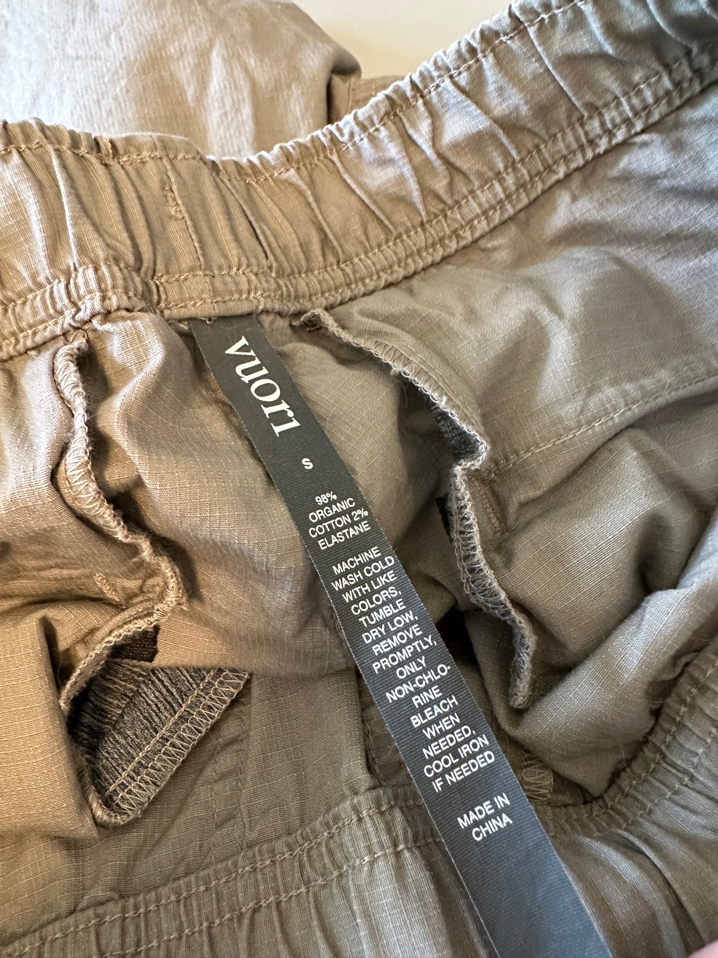 Vuori Ripstop Organic Cotton Light Brown Elastic Waist Joggers | Size Small